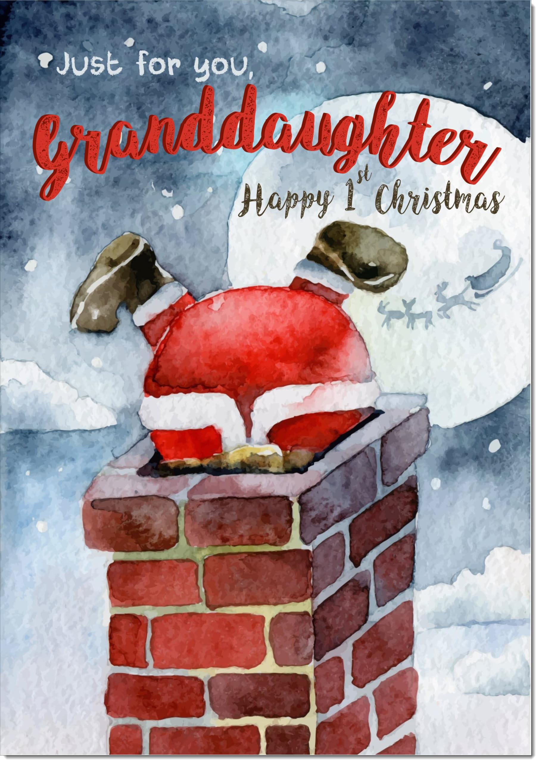 doodlecards Granddaughters 1st First Christmas Card Santa Chimney Large A4 Size Christmas Card for Granddaughters 1st with Plain Envelope