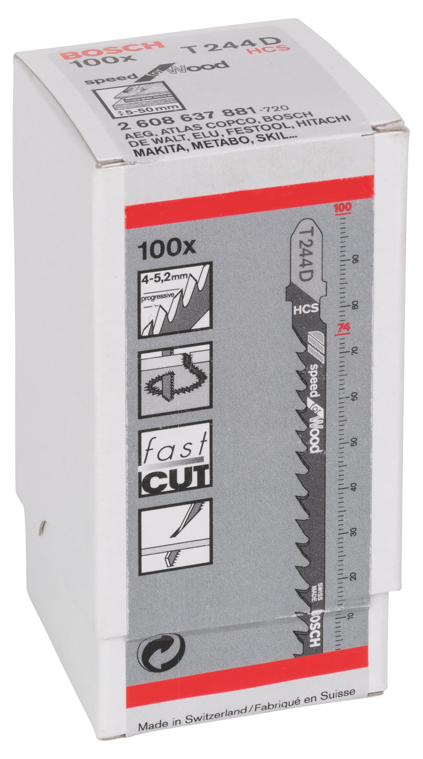 Bosch Professional 100 x Hojas de sierra de calar T 244 D Speed for Wood (para Madera blanda, corte curvo, accesorios Sierra de calar)