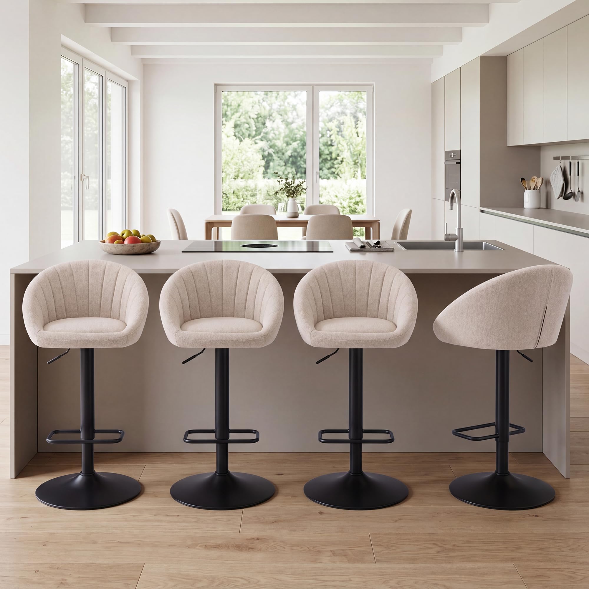 Ya-Home Barhocker 2er Set, Gepolsterter Drehhocker Barstühle höhenverstellbar Küchenhocker aus Handtuch-Stoff Tresenhocker für Küche/Hausbar,Beige