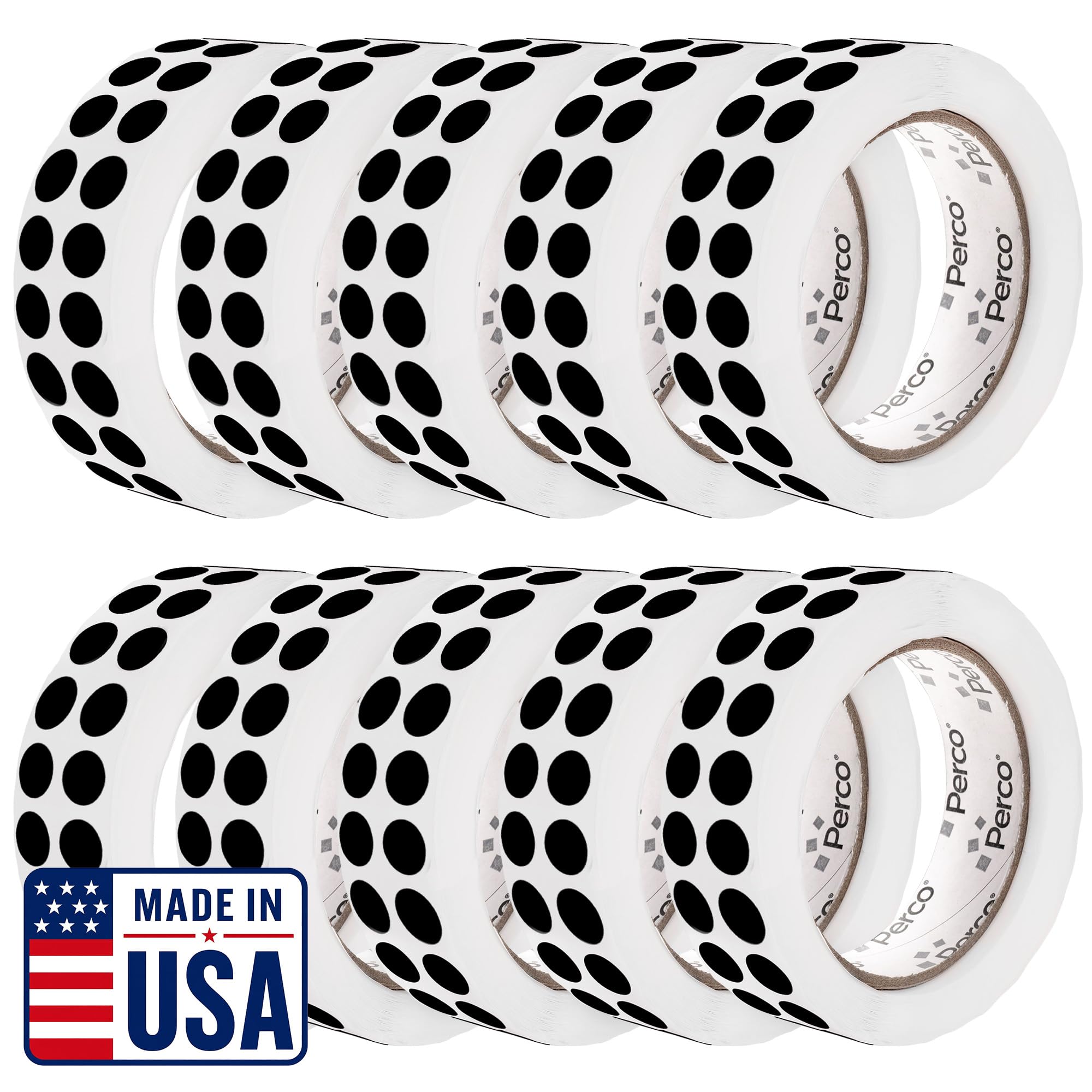 Perco Black Perforated Round Circle Dot Sticker 1/2-Inch Labels — 10 Rolls, 30,000 Stickers—Scrapbooks, Invitations for Cover-Up, Tiny Marking &amp; Minimalist Coding, Strong Adhesive—Made in USA