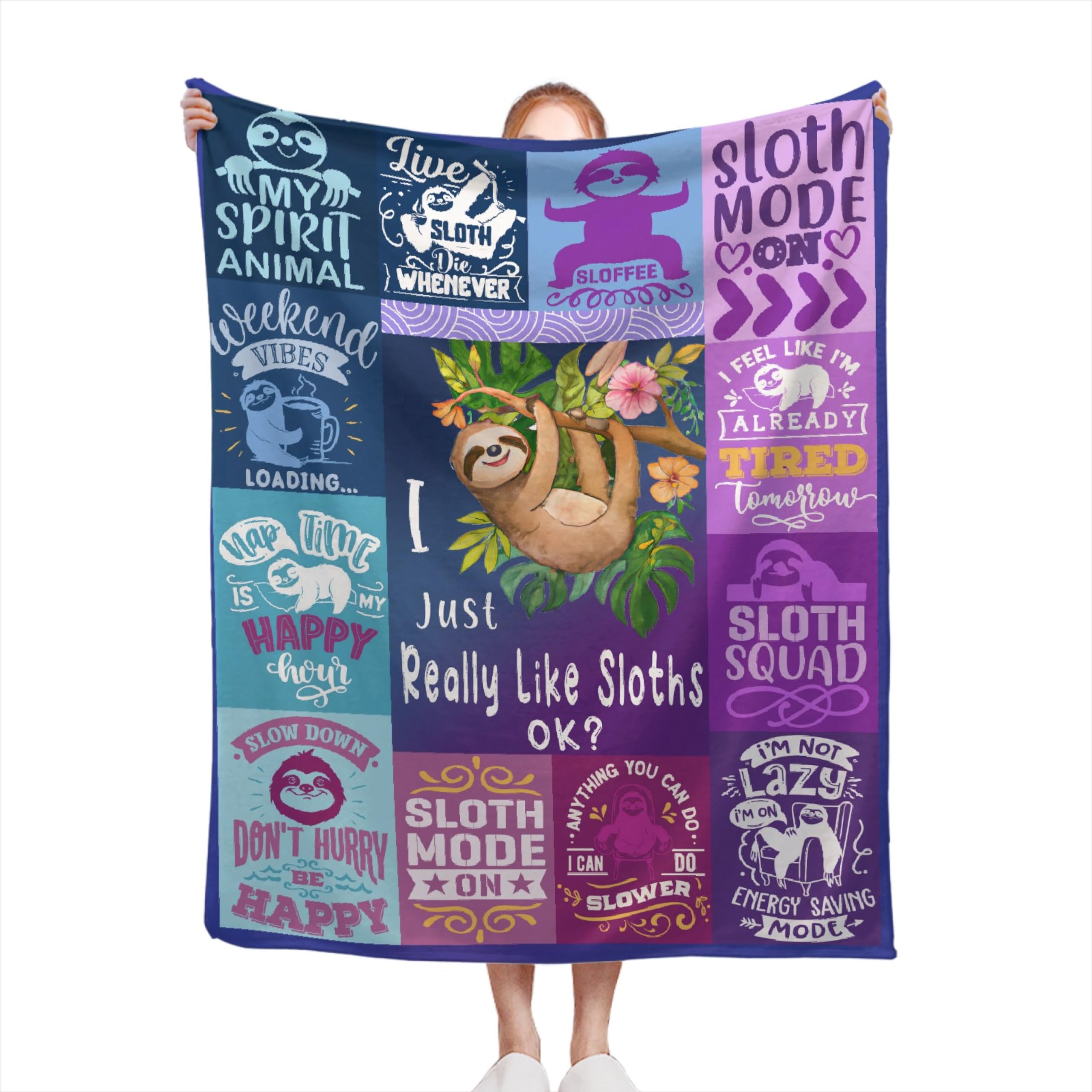 Homiehug I Just Really Like Sloths Ok Blanket Funny Throw Fleece Soft Cozy Fuzzy Blankets for Gift Picnic Decor for Kids Girls Boys for Room Couch House Travel Full Size 40''×50''for Kids/Children