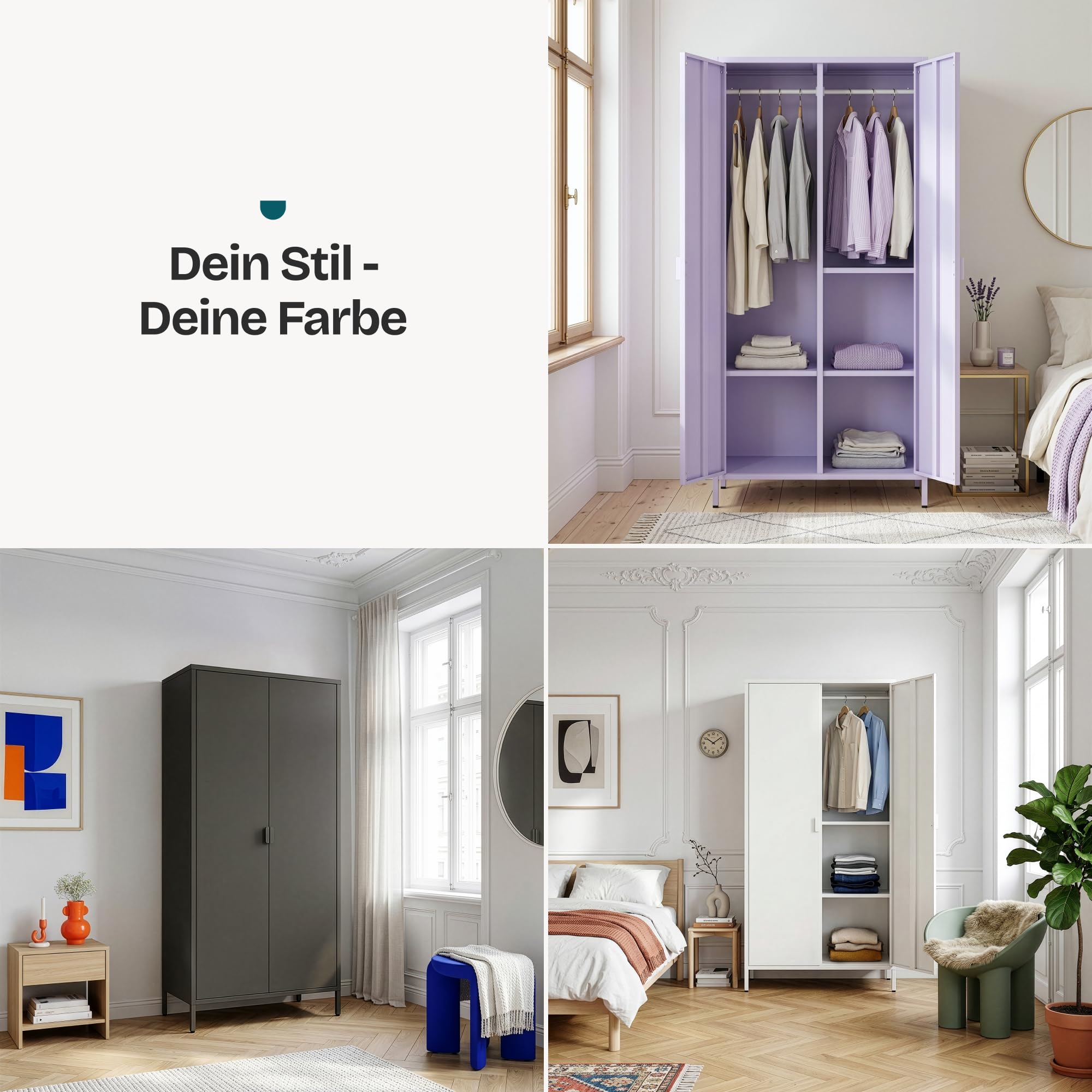 [en.casa] Kleiderschrank Esteli Garderobenschrank mit 2 Türen 170 x 80 x 45 cm Schlafzimmerschrank 2 Kleiderstangen 4 höhenverstellbare Einlegeböden Stahl Gelb