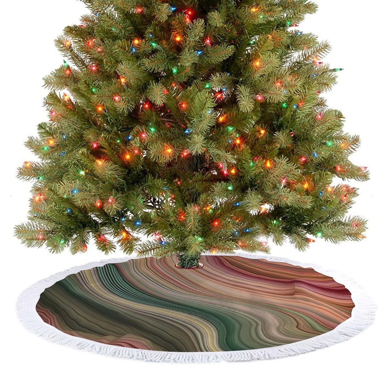 Green and Gray Stripes Christmas Tree Skirt 48"x48" Rustic Xmas Tree Mat with Tassel Ornament Christmas Trees Cover Skirt Mat for Evergreen Trees Ornament Winter Holiday Mats Decorations