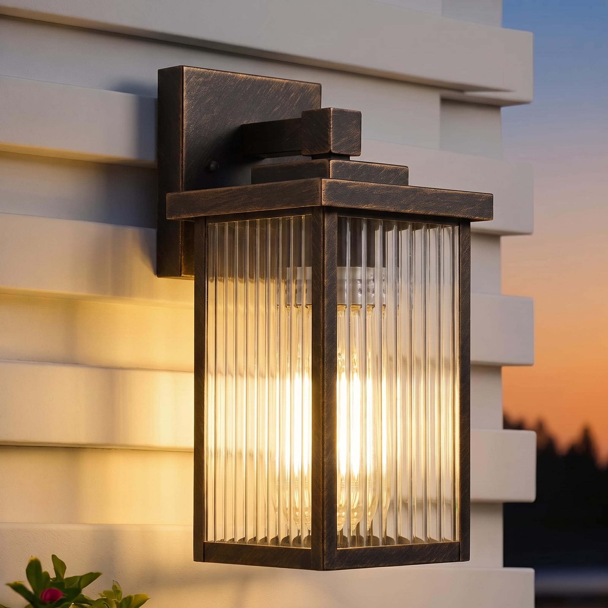 13" Black Brush Gold Outdoor Wall Light, All-Metal Frame Porch Light