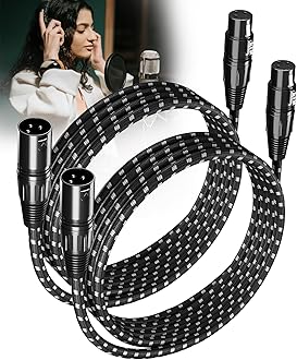 GLANICS XLR Cables 6ft 2 Pack, XLR Microphone Cable Balanced Shielded Nylon Braided Cord with 3-Pin X LR Male to Female for Microphones Recording, Mixer, Amplifier，Speaker Systems