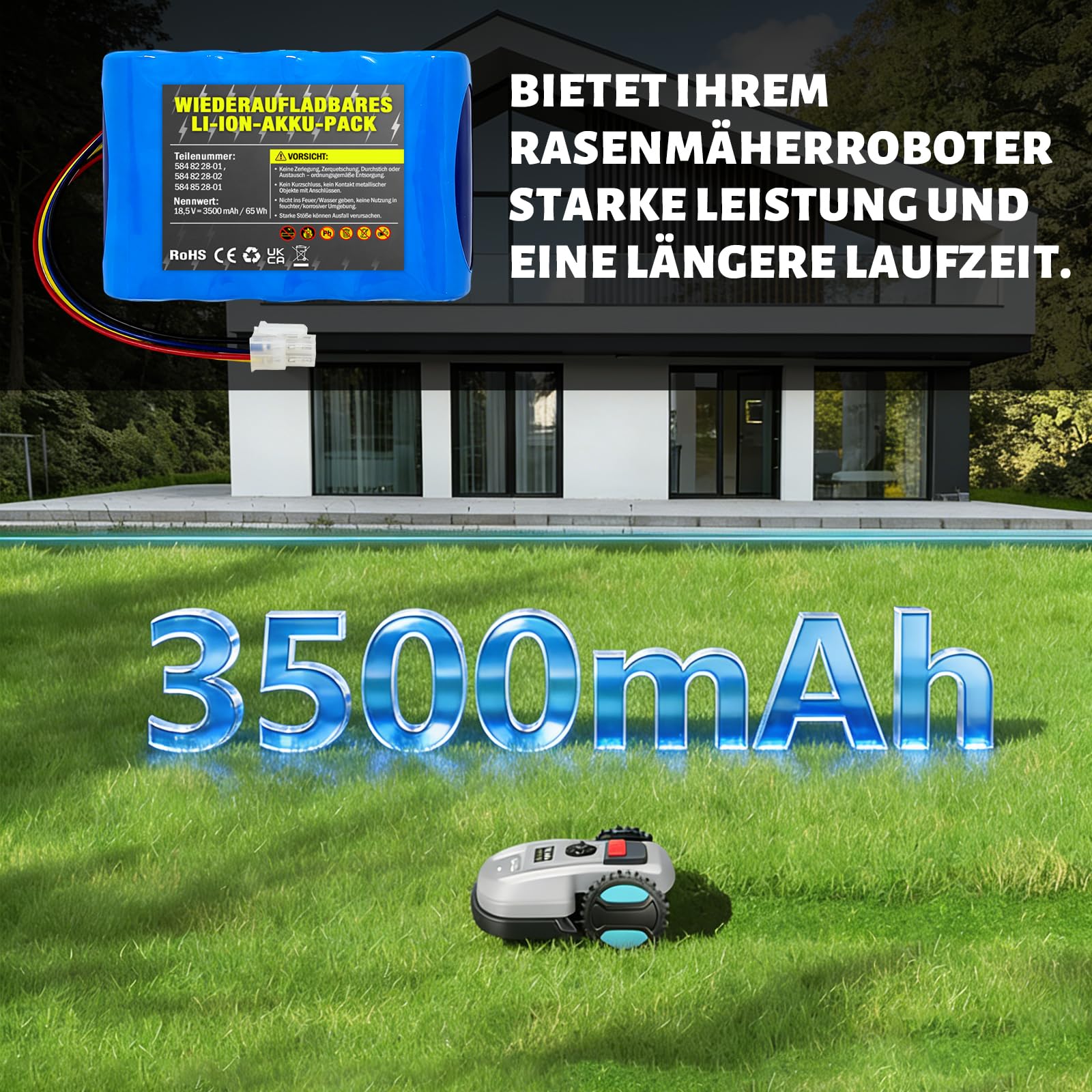 18.5V/3500mAh Mähroboter Akku für Husqvarna 310 315 315X Kompatible mit Gardena Sileno City 250 500 R100Li Sileno+ R130Li R160Li Rasenroboter, Ersatzakku Modell 584 85 28-02 (A)