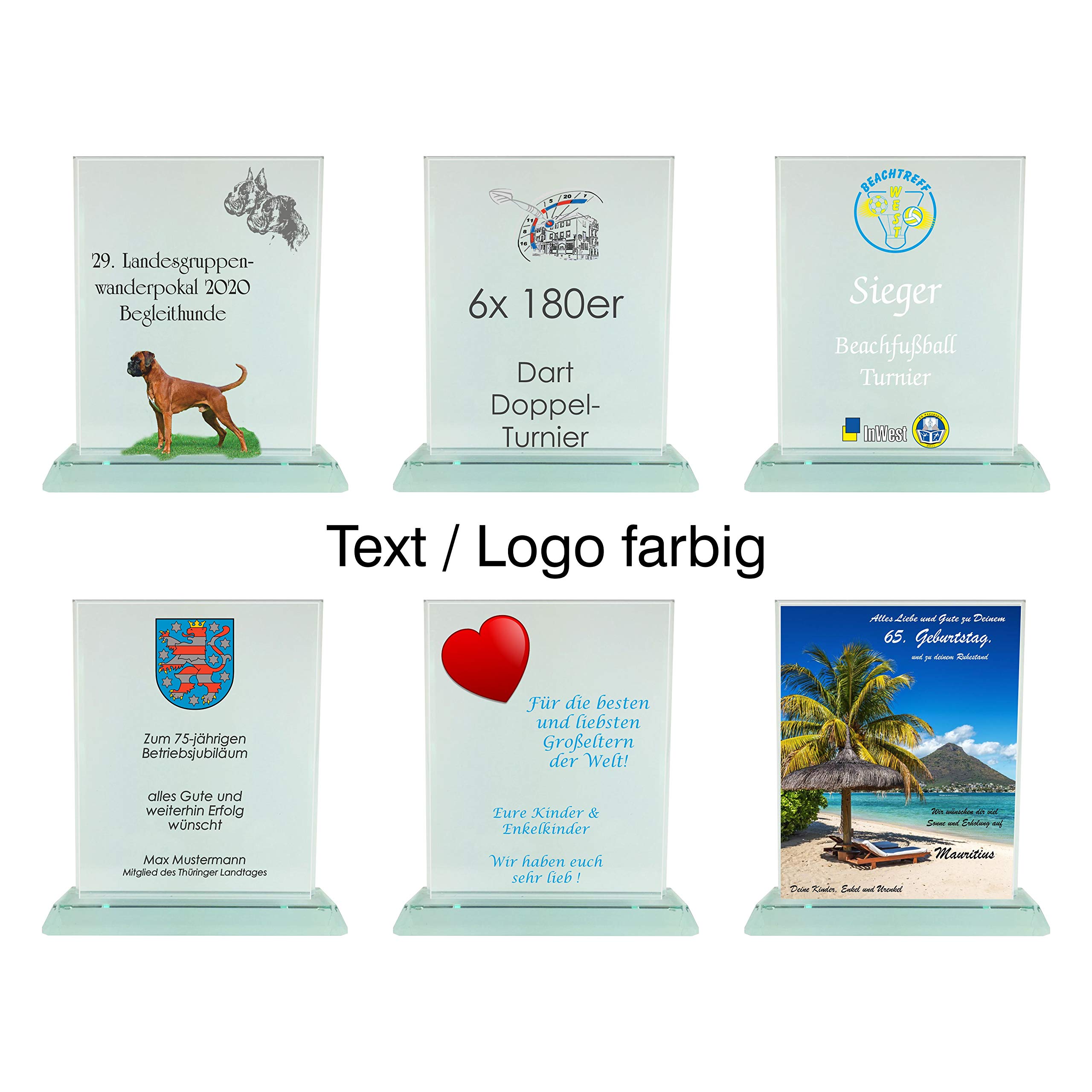 Glaspokal, Glastrophäe, Rechteck aus Jadeglas für Jubiläum, Sieger, Ehrung, Danksagung, Turnier