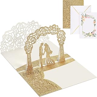 Tallew Wedding Pop up Card Set 3D Greeting Anniversary Romantic Wedding Congratulations Card with Envelope for Bride and Groom Valentine Gift Engagement Party Supplies(Arched Door Style)