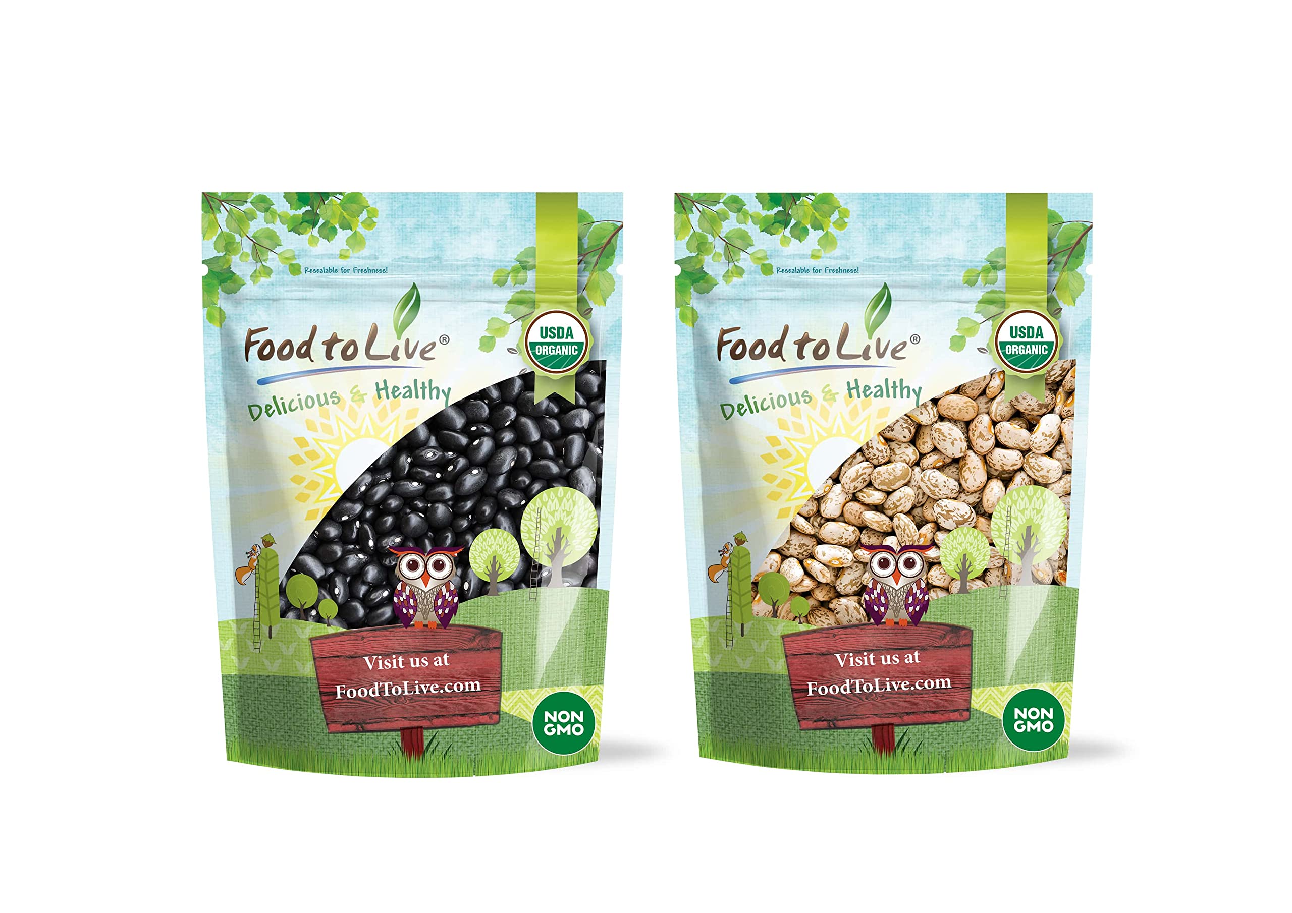 Organic Dry Beans Bundle, 2 Pack – Black Beans (5 LB), Pinto Beans (5 LB), Non-GMO, Raw, Vegan, Kosher, Sproutable, Bulk. Rich in Fiber and Protein. Perfect for Soups, Burritos, Tacos