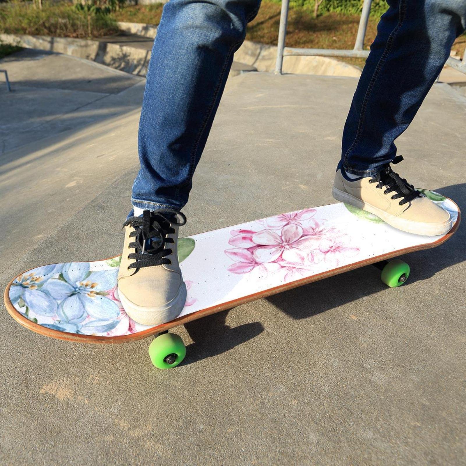 Lot de 2 feuilles de papier abrasif pour skateboard Motif floral Rose/bleu