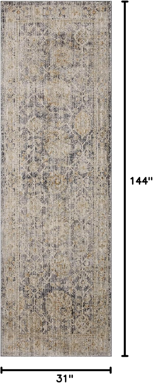 Loloi Jean Stoffer Katherine Collection KES-02 Charcoal/Gold 2'-7" x 12'-0", .25" Pile Height, Runner Rug