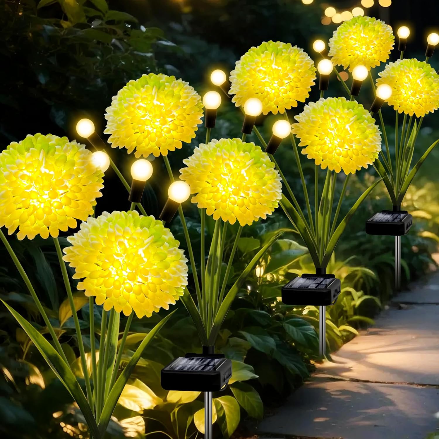 Solar Lights Outdoor Waterproof, 4 Pack Solar Firefly Swaying Lights with Flowers, Flower Light Garden Decor for Outside Yard Patio Thanksgiving for Women Grandma 4 pack Warm White