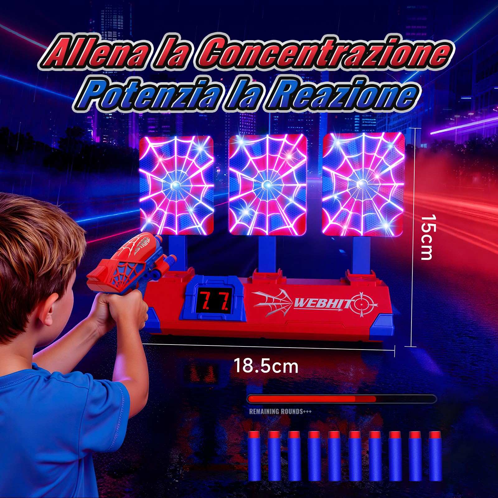 Tiro al Bersaglio Bambini Luminosi Elettrico Digitale con Pistola Giocattolo, Giochi Esterno Giardino Bambino 3-12 Anni Regalo Bambino Gioco Bimbo 4 5 6 7 8 9 10 Anni Maschio Regali Compleanno