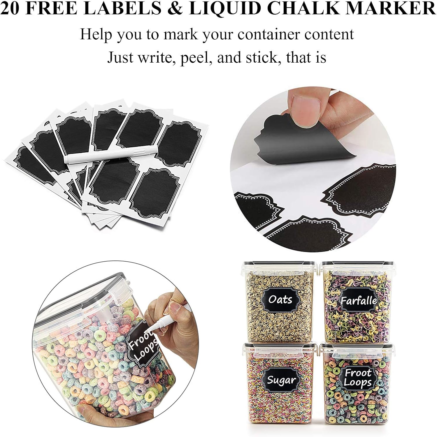 Airtight Food Storage Containers - Wildone Cereal & Dry Food Storage Container Set of 16 [1.6L /1.5qt] for Sugar, Flour and Baking Supplies, Leak-proof & BPA Free, with 20 Labels & 1 Marker: Kitchen & Dining