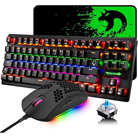 Amazon メカニカル Uk配列 キーキーボード 有線 Ledバックライト Rgb Usb接続 エルゴノミック 防水 完全なアンチゴーストボタン キーキャップ取り外し可能 ゲーマーやタイピストに最適 Type C 6400dpiゲーミングマウス マウスパット付き Pc Ps4 スイッチ
