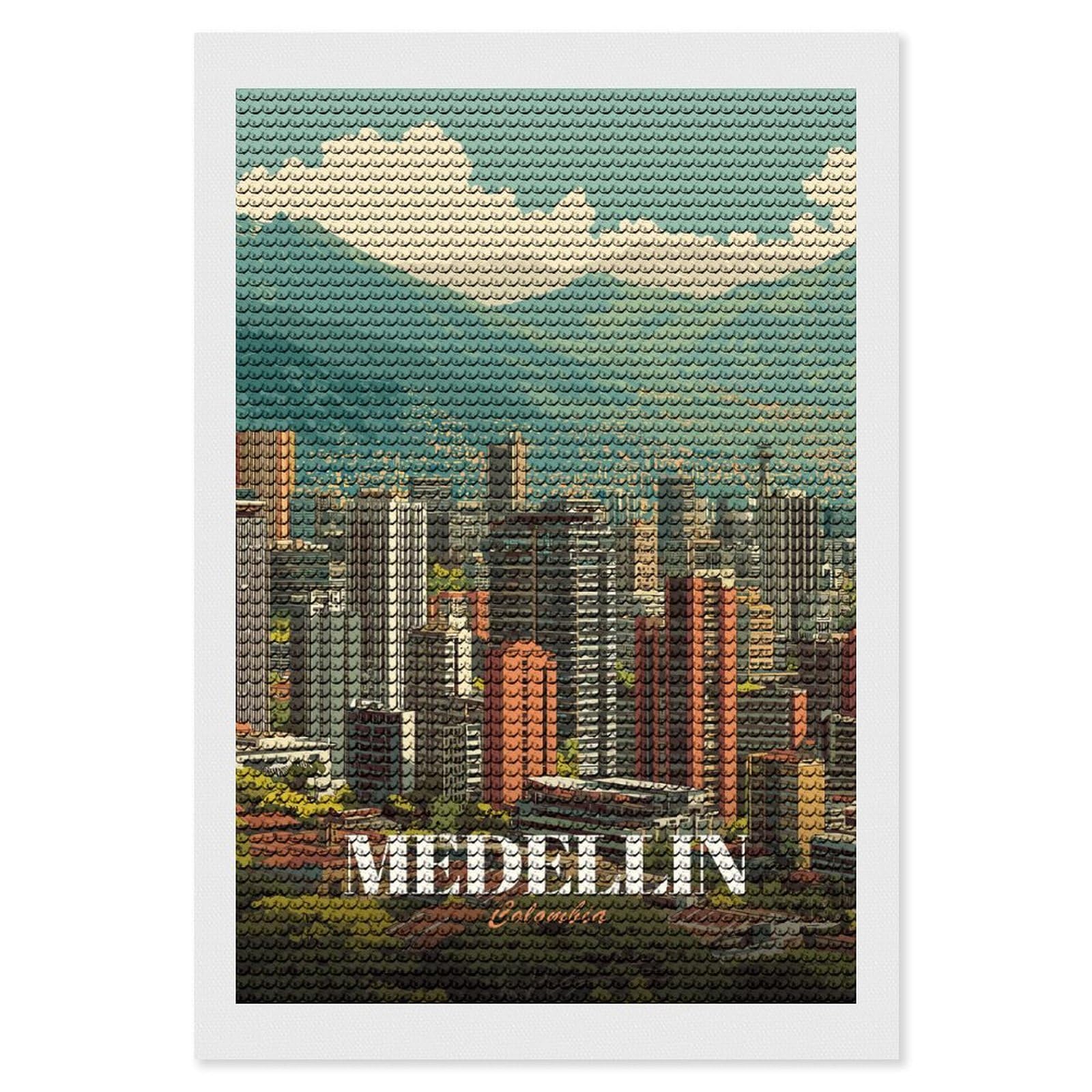 Junmoney Medellin, Colombia Cityscape Crystal Diamond Art Kit 8"x12", Modern Decor, Boho Decor, Wall Art Gift, Decorative Artwork, Creative Hobby