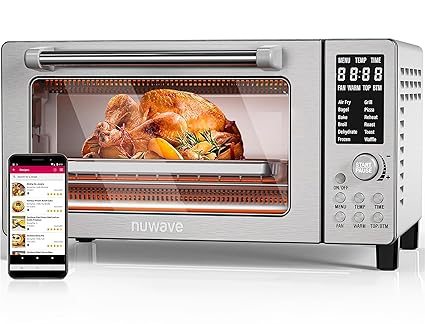 Nuwave Bravo Air Fryer Toaster Smart Oven, 10-in-1 Countertop Convection, 1800 Watts, 21-Qt Capacity, 50°-450°F Temp Controls, Top and Bottom Heater Adjustments 0%-100%, PFAS Free, Stainless Steel