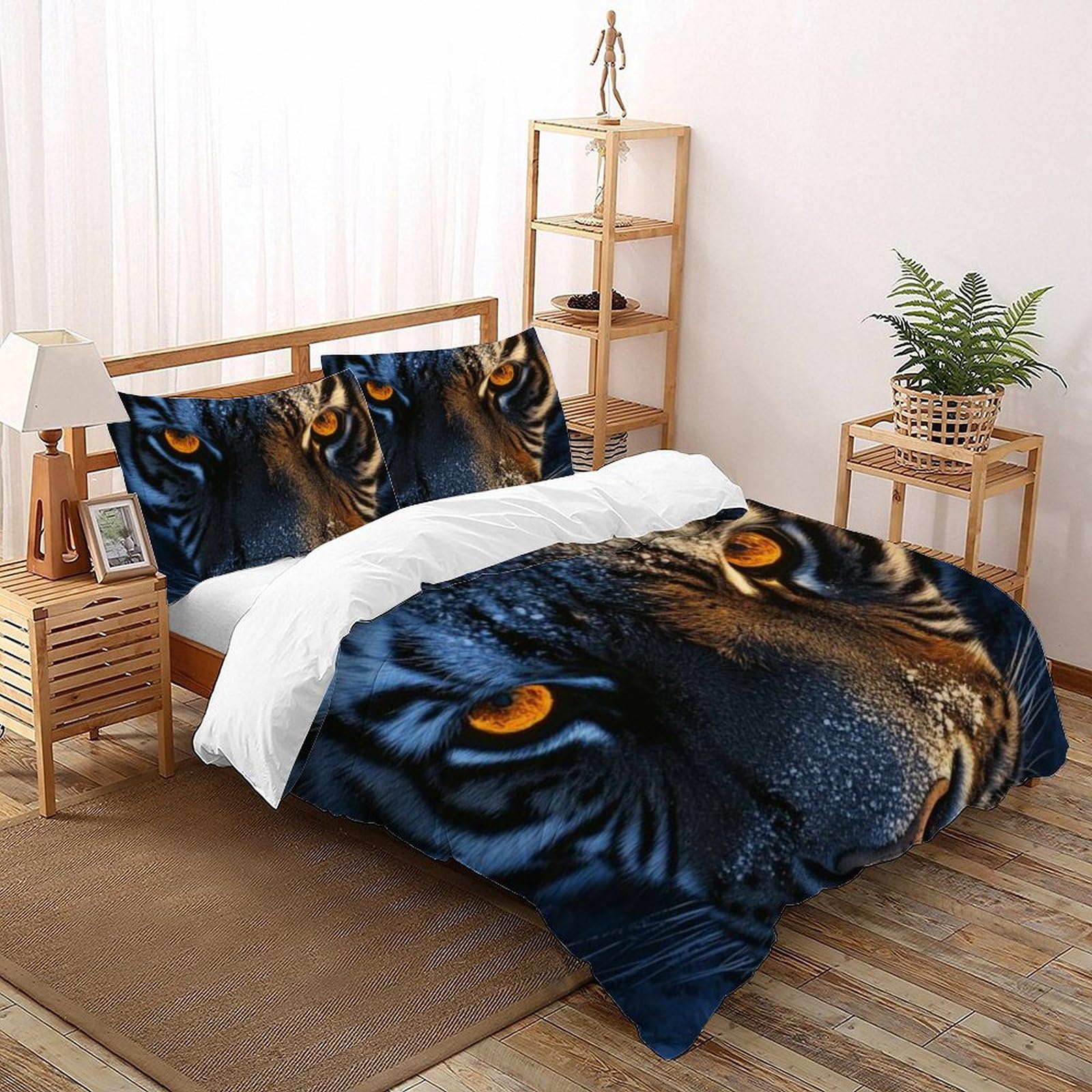 Housse de couette tigre 3D anti-plis en microfibre 220x240 avec zip invisible