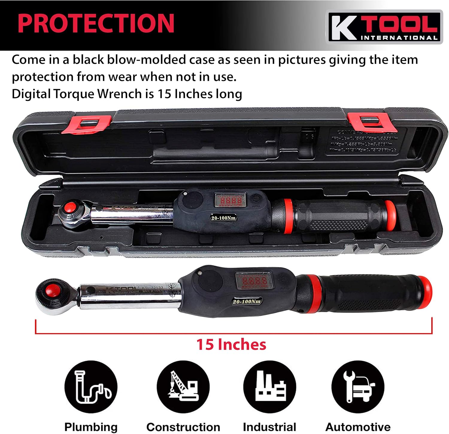 Amаzіng 🔥 K Tool International 3/8- inch Drive Digital 15 Torque Wrench; 72 Teeth, 14.8-73.8 ft./lbs, 200-100 Nm, 15 Long, Black Blow Mold Case, 3/8 Drive; KTI72133 Grеаtеѕt Prоduсt K Tool International 3/8- inch Drive Digital 15 Torque Wrench; 72 Teeth, 14.8-73.8 ft./lbs, 200-100 Nm, 15 Long, Black Blow Mold Case, 3/8 Drive; KTI72133
