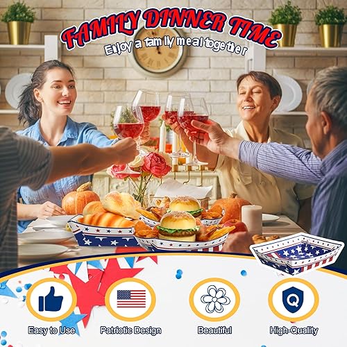 Miniatura 7 de Sieral Bandejas de papel con bandera estadounidense, 36 unidades, para decoración de fiesta, color rojo, blanco y azul, bandejas de papel para