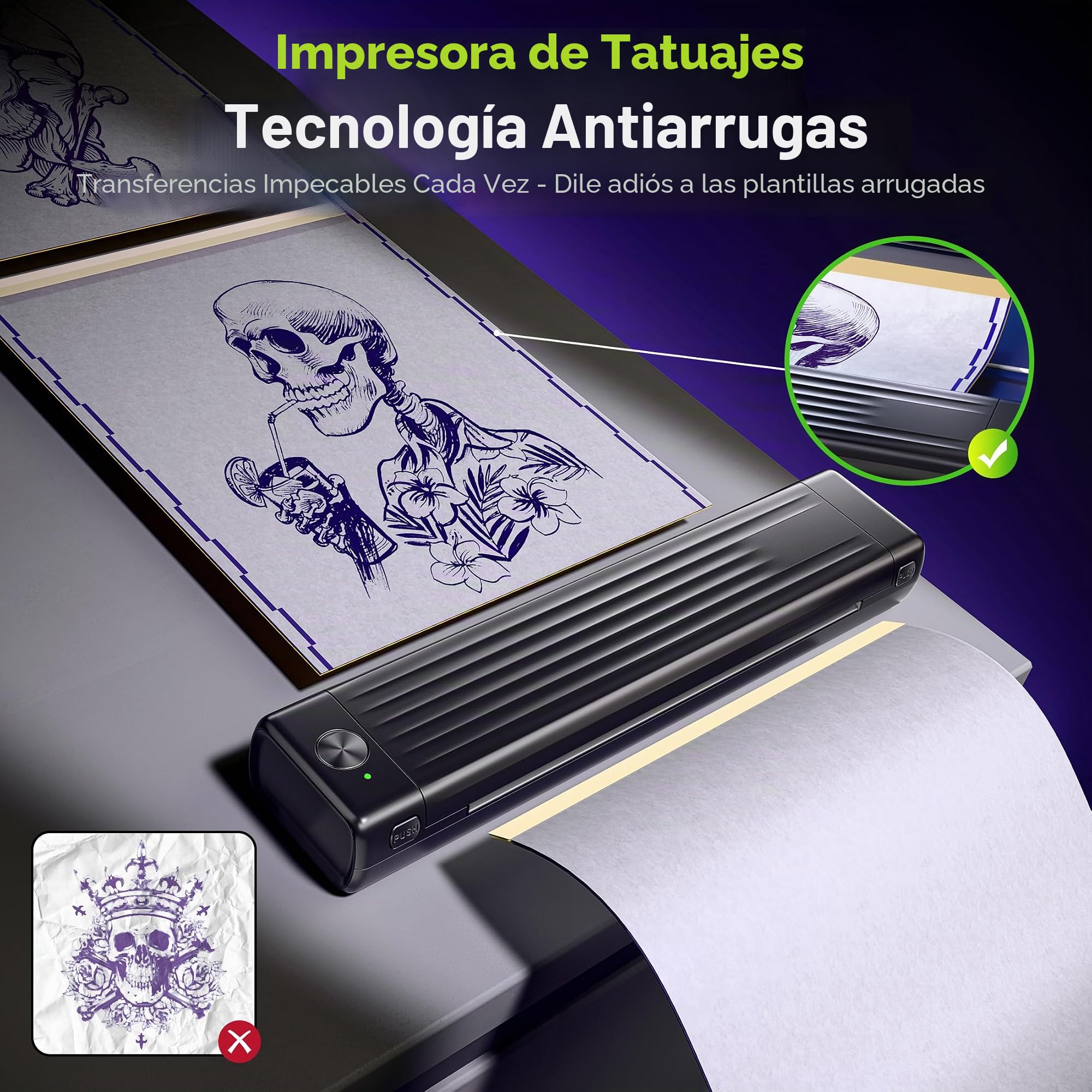Itari Termocopiadora Tattoo, Impresora Tatuajes con 100 Hojas de Papel de Transferencia, Impresora Termica Tattoo, Impresora Tattoo Compatible con Smartphone PC,Negro,100 Hojas