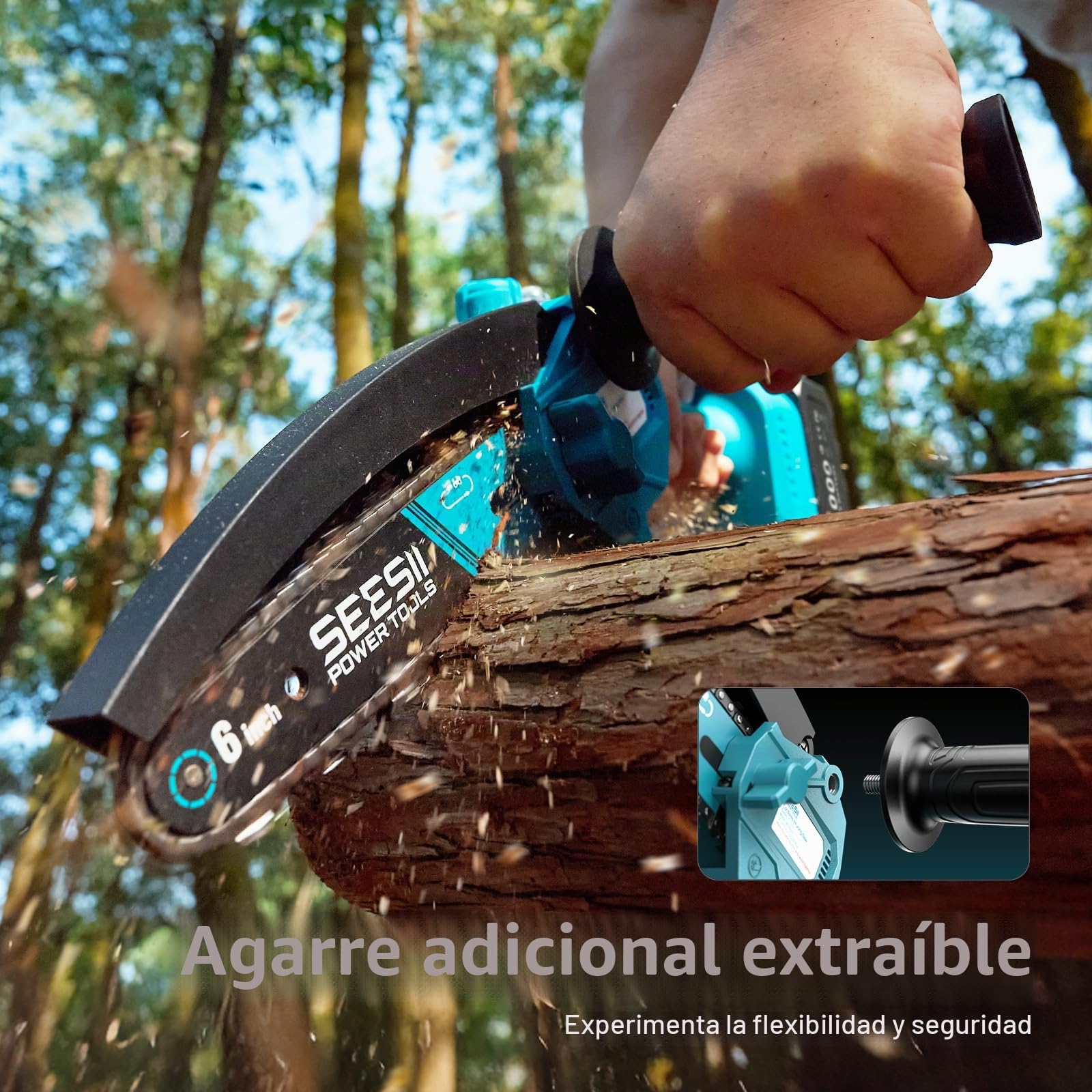 Seesii Mini motosierra inalámbrica de 15,24 cm con 2 pilas de 4000 mAh, sierras eléctricas para ramas de árboles, pequeñas motosierras de corte de extremidades, regalo para hombres, padre