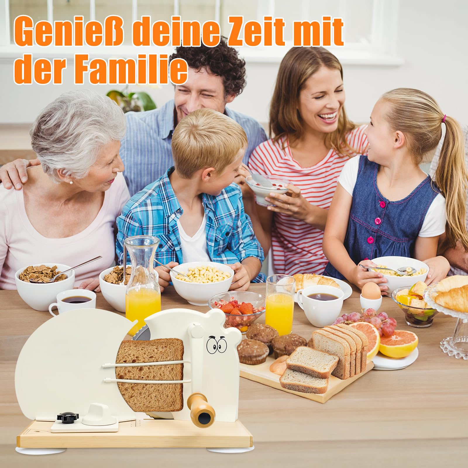 Verbesserter Brotschneidemaschine Manuell mit Gezahnten Edelstahlklingen, Einstellbarer Schnittstärke von 0-0,75 Zoll und Metallführungsschienen, Geeignet für Private Küchen Gewerbliche Bäckereien
