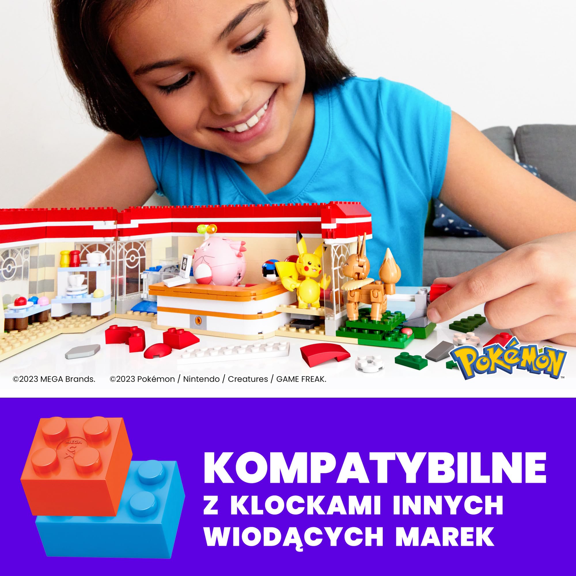 MEGA Pokemon Leśne Centrum Pokemonów Zestaw klocków 648 elementów, 4 figurki, prezent dla dzieci, HNT93