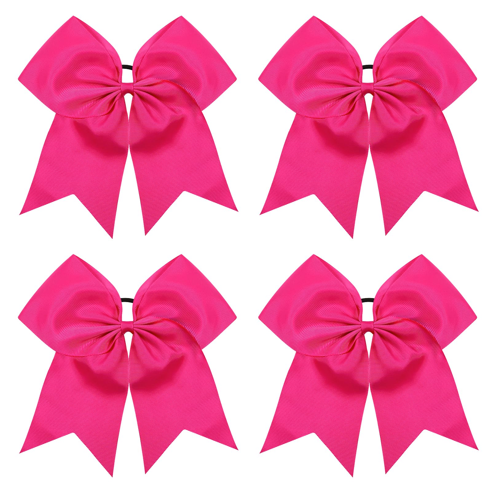 TUUXI 4pcs Large Cheering Bows 8 Inch Pink Cheerleading Bows with Elastics Hair Ties Bands Ponytail Holder for Cheerleader Softball Football