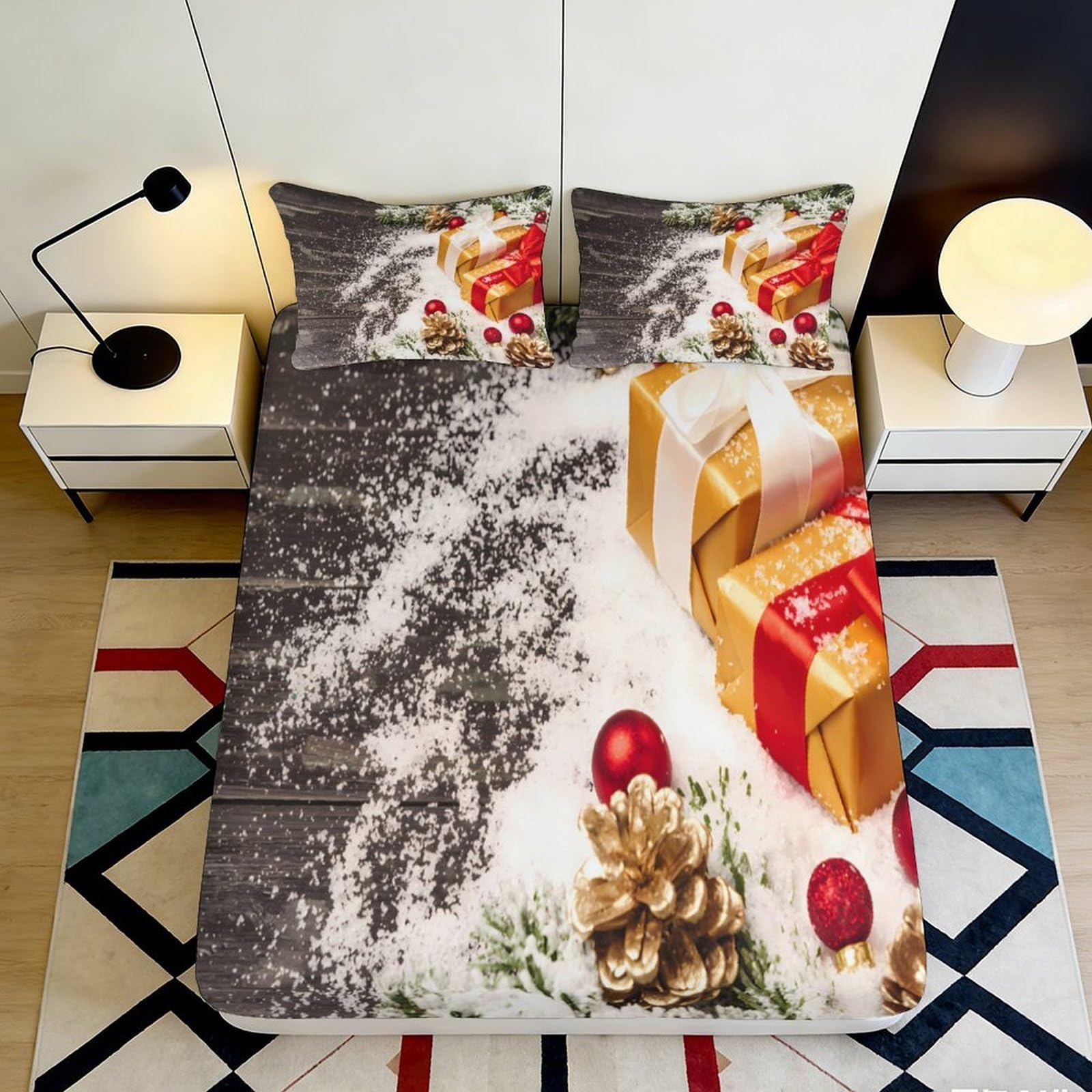 3D Printed Fitted Sheet Microfiber Soft Breathable Snow Pattern Bed Cover for Bedroom Dormitory Guest Room Mattress Protection 140x200x25cm