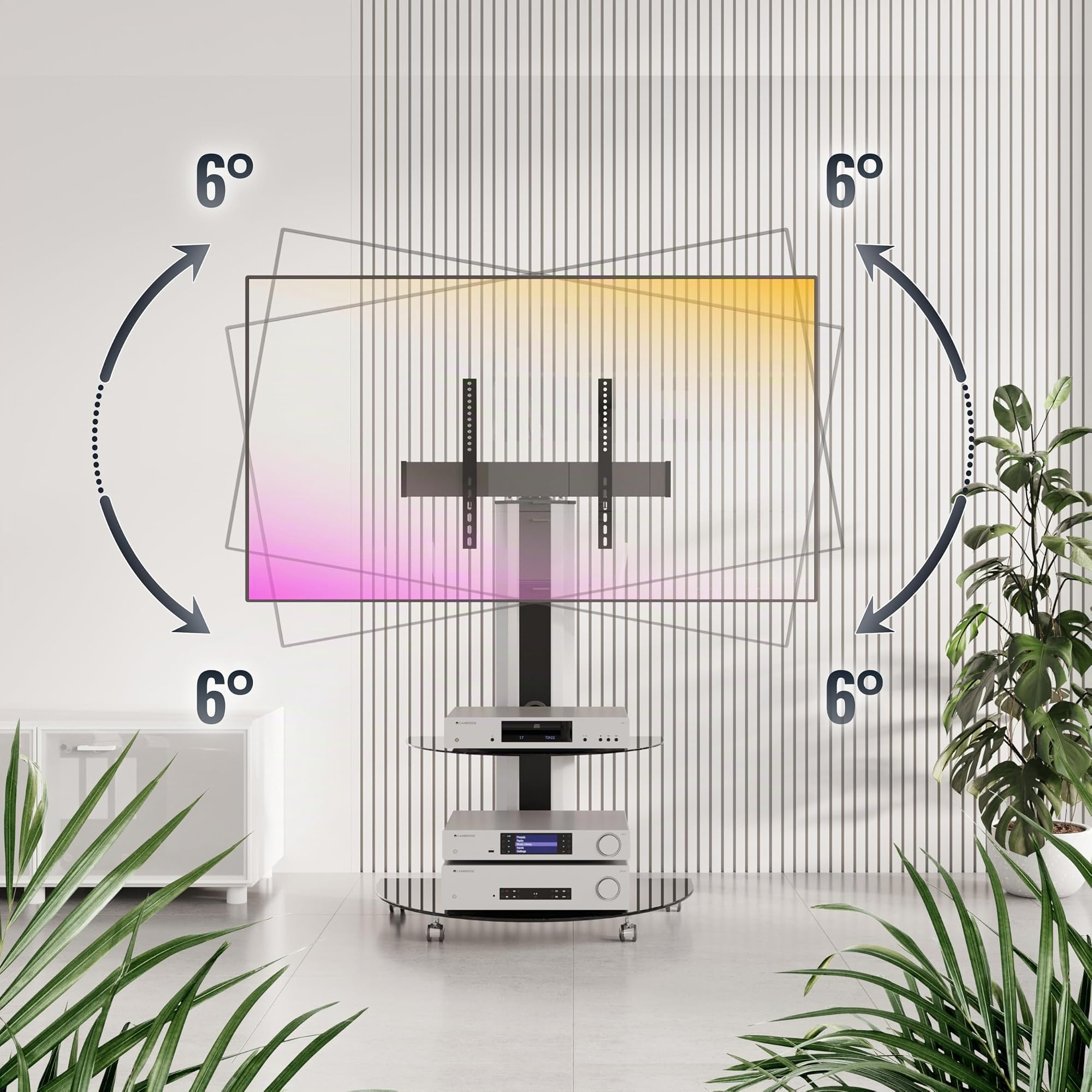RICOO FS0502 Support TV sur roulettes 30 32 40 42 43 48 50 55 Pouces VESA 200x200 à VESA 400x400 600x400 Mobile Orientable Universel Meuble TV avec Étagère Noir