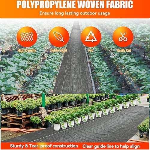 Miniatura 3 de LIUJIAYI Paquete de 2 unidades de 2.4 onzas de 4 x 50 pies + 30 clavijas de tela de barrera de malezas  Tapete duradero para cubierta de suelo de