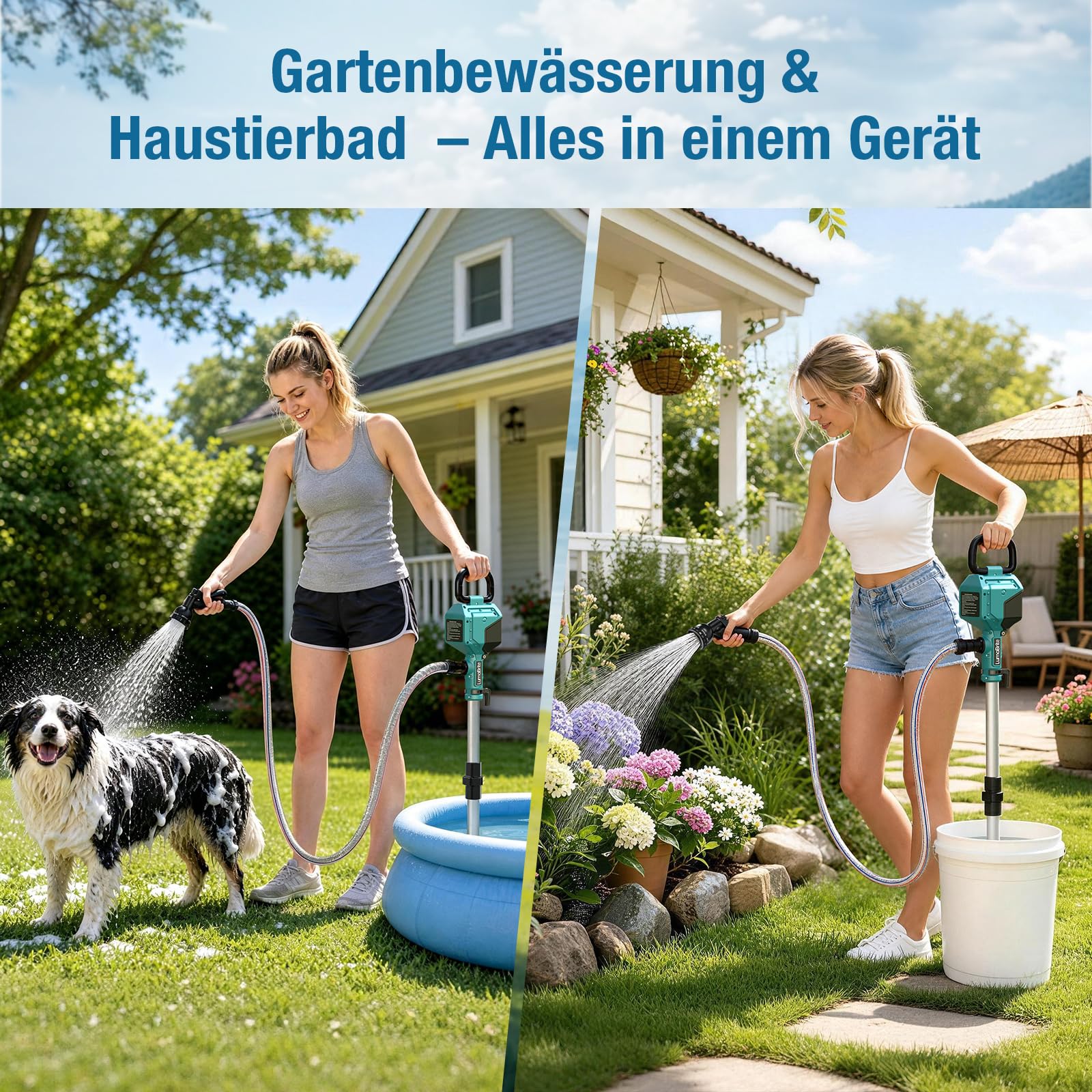 Akku Regenfasspumpe Kompatibel mit Makita 18V Wasserpumpe 2800 L/h und Förderhöhe 8 m, Ausziehbar, Bürstenlos Motor Automatisch Stop, Akku Wasserpumpe für Garten & Pool ((ohne Akku)