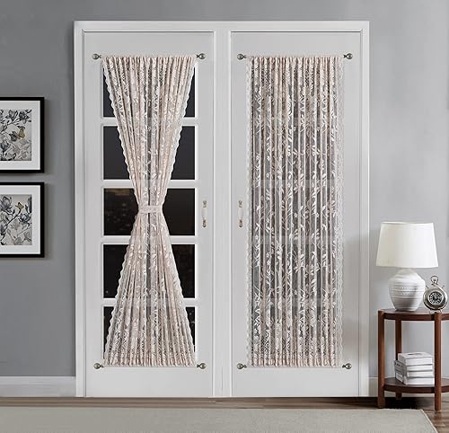 LinenZone Cortinas de lino dorado para puerta francesa con elegante diseño floral. Cada par de 2 cortinas de 52 x 72 pulgadas de largo vienen con 2 disponible en Yaxa Peru