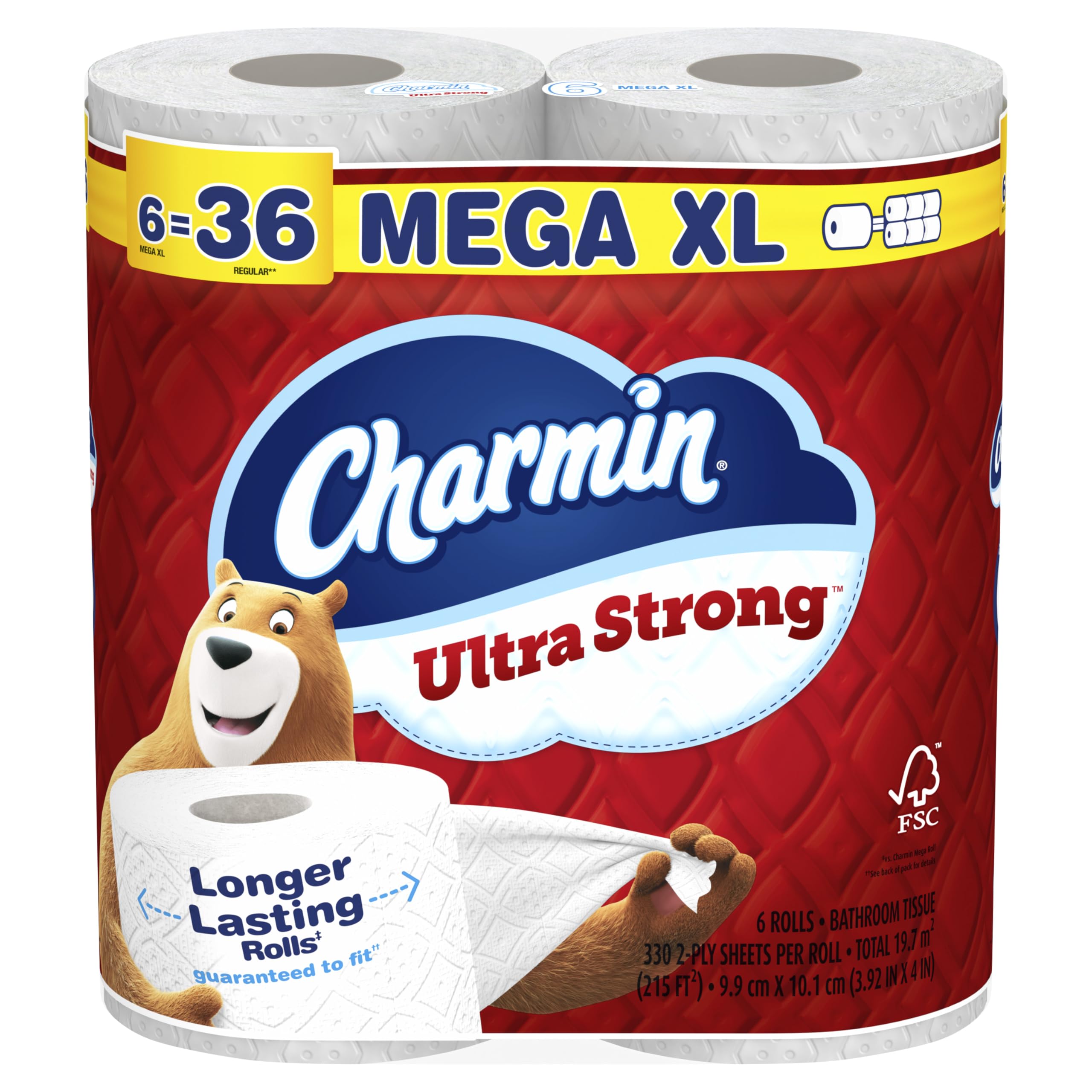 Charmin Ultra Strong Toilet Paper 6 Mega XL Rolls, 330 Sheets Per Roll