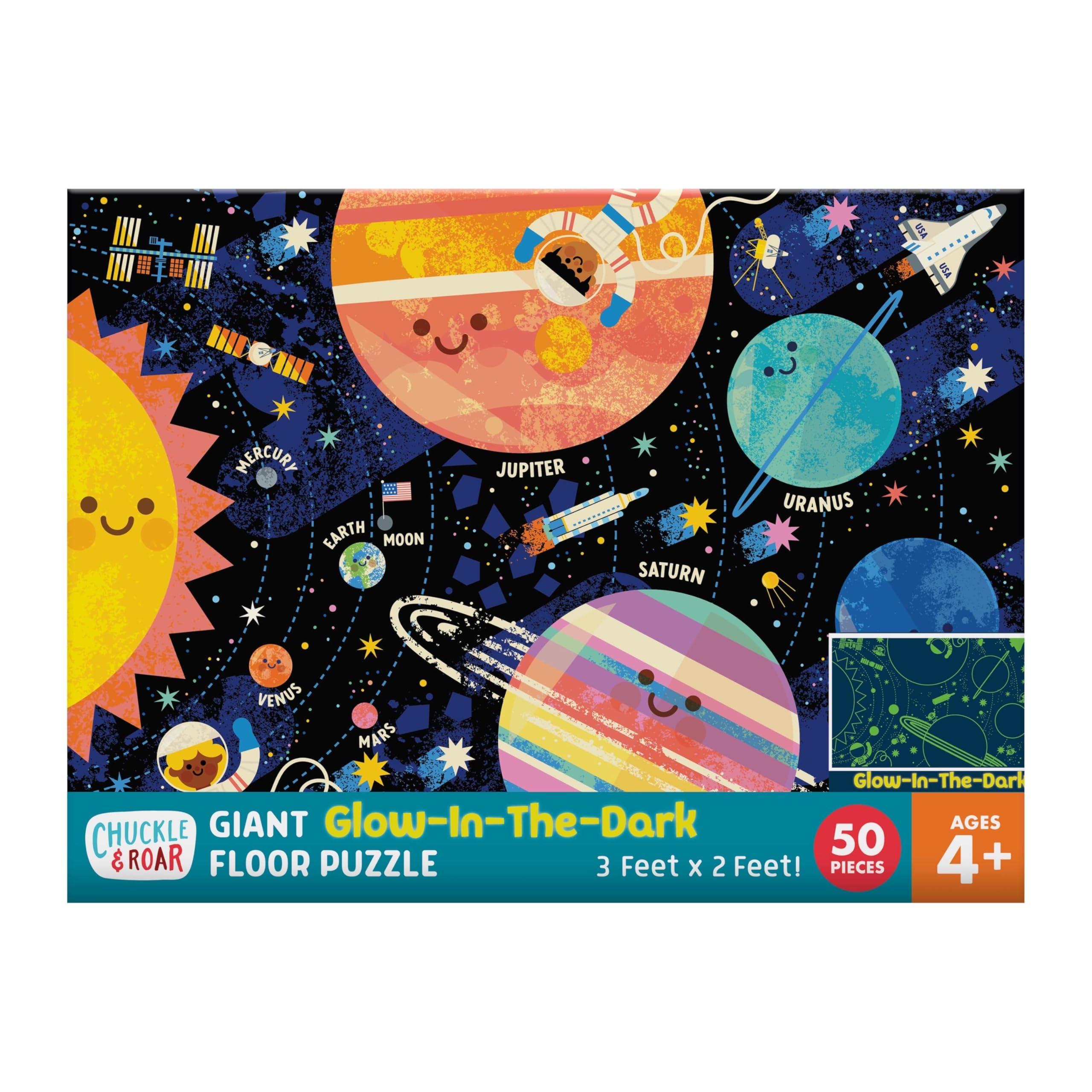 Chuckle & Roar Educational 50 PC Floor Puzzle Giant Space Glow-in-the-Dark