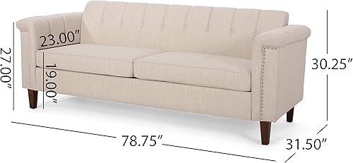 Miniatura 3 de Christopher Knight Home Shelby Contemporary Channel Stitch Fabric 3 Seater Sofa Beige  Espresso