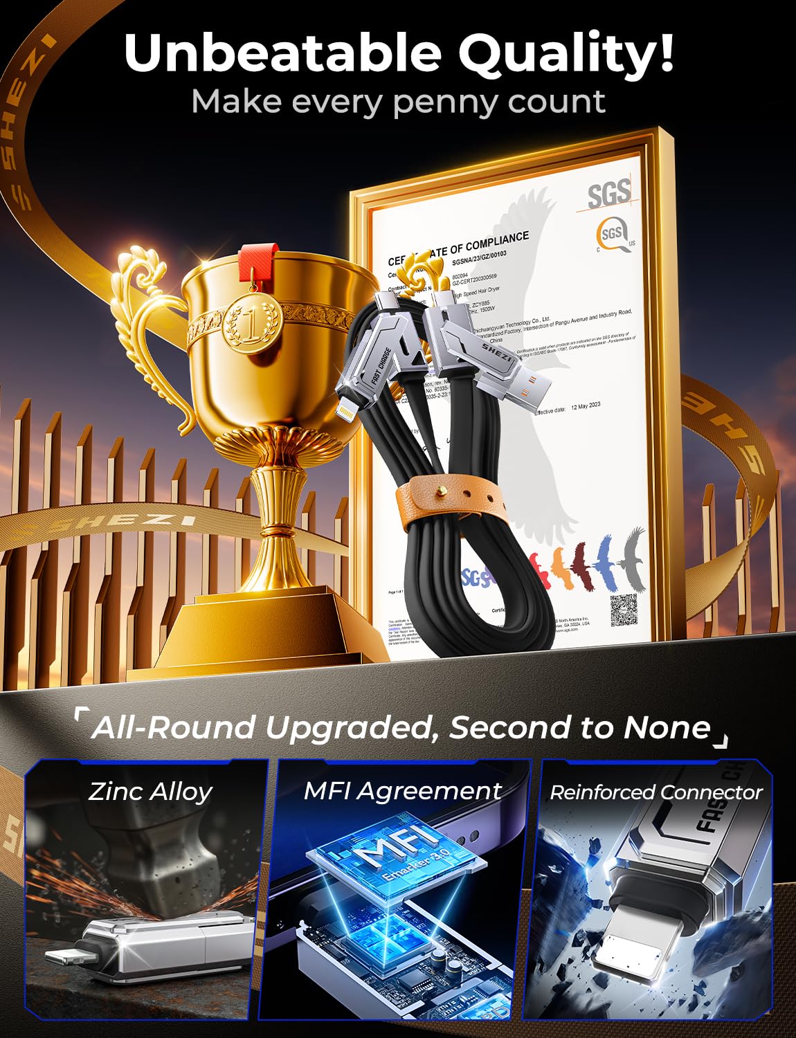 [2025 Upgrade] 4-in-1 Multi USB C Cable 60W 5FT Lightning Cable MFI Certified [Fast Charging & Data Transfer] Flat Type C/A to C/L Cord for iPhone/iPad/Samsung, Multiple Charger Wire for All Devices