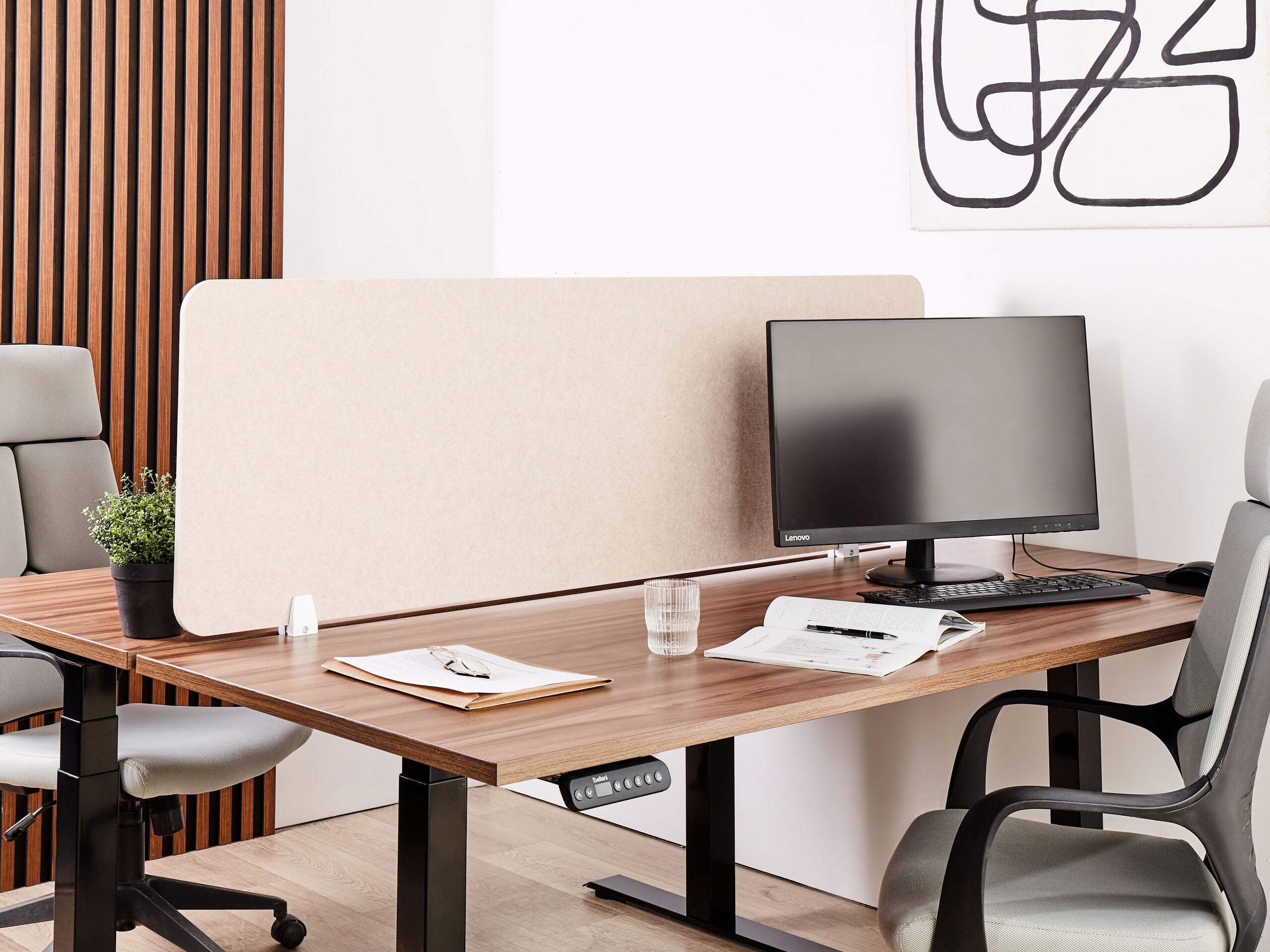 Beliani Panneau Séparateur de Bureau Acoustique et Visuel 160 x 50 cm en Polyester et Matériau Synthétique Beige Split