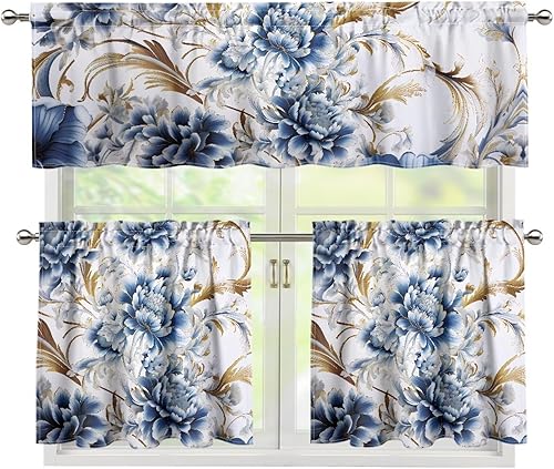 Miniatura 8 de Cortinas de Cocina con Colibríes y Flores, Cortinas de Ventana con Cenefa y Niveles Juego de 3, Cortinas Cortas con Bolsillo para Barra, Cortinas