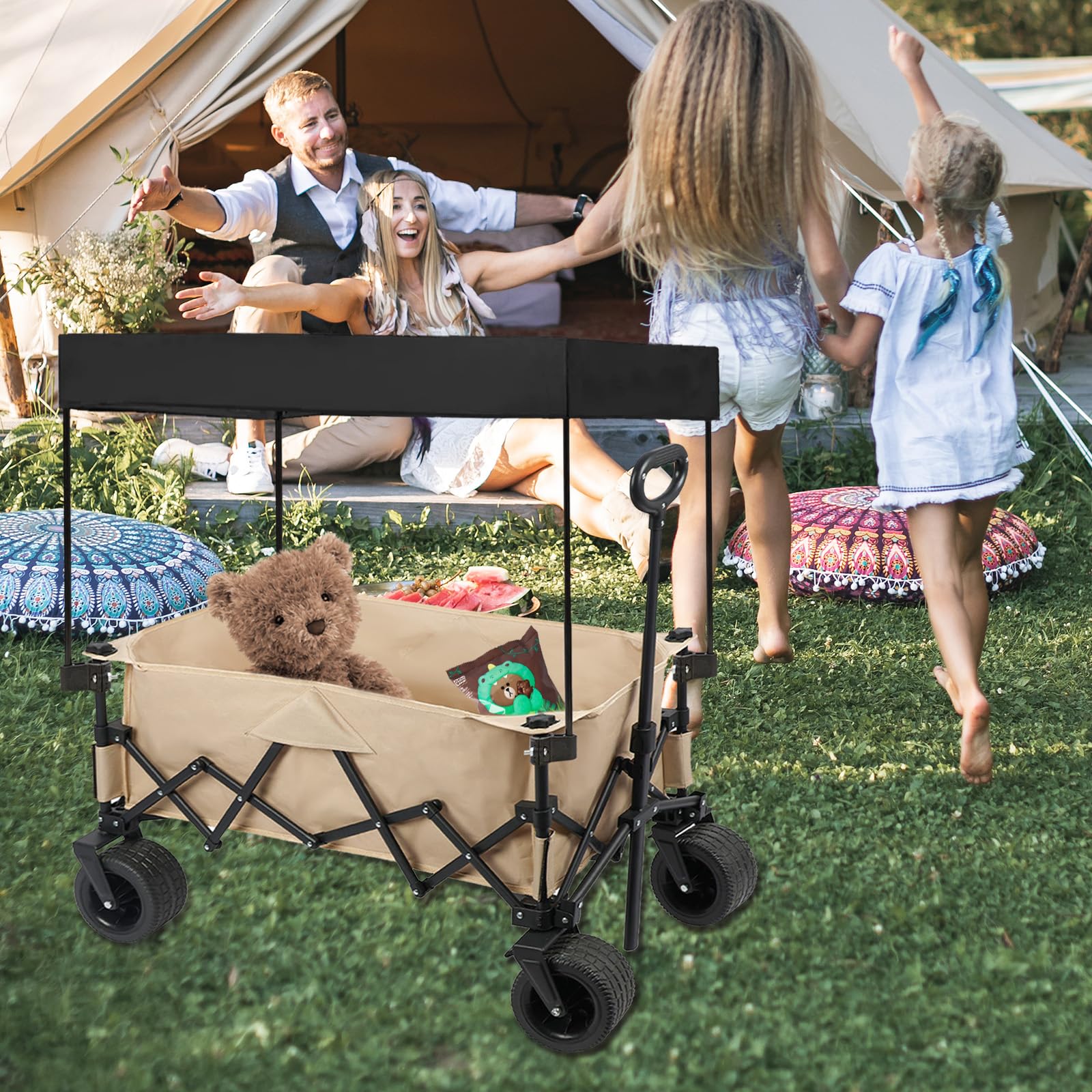 Toit De Charrette à Bras, Protection Contre La Pluie pour Charrette à Bras, pour Charrette à Bras Pliable à Quatre Côtés, Auvent Amovible, Anti-Poussière, Accessoires De Camping pour Charrette à Bras