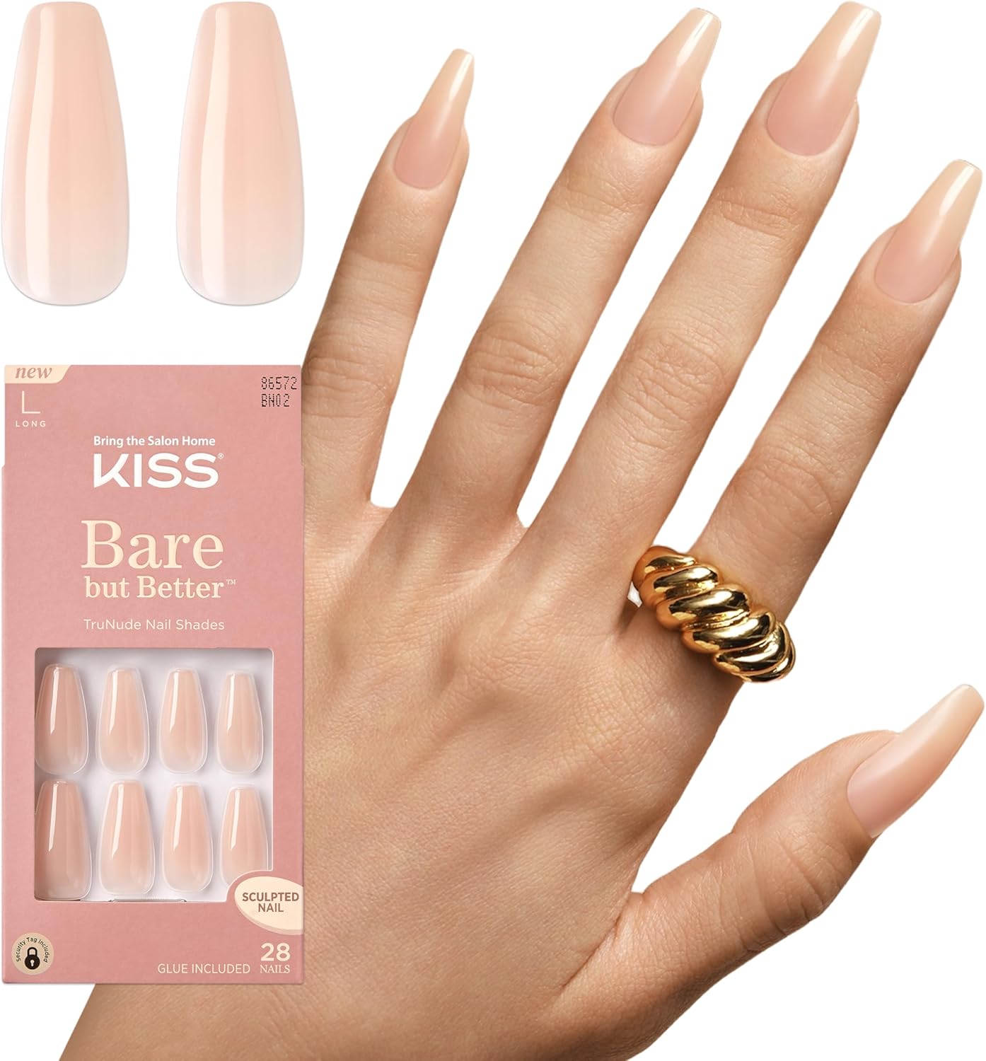 Kiss Nails Bare but Better Nails Nude Drama, 28 Count (Pack of 1