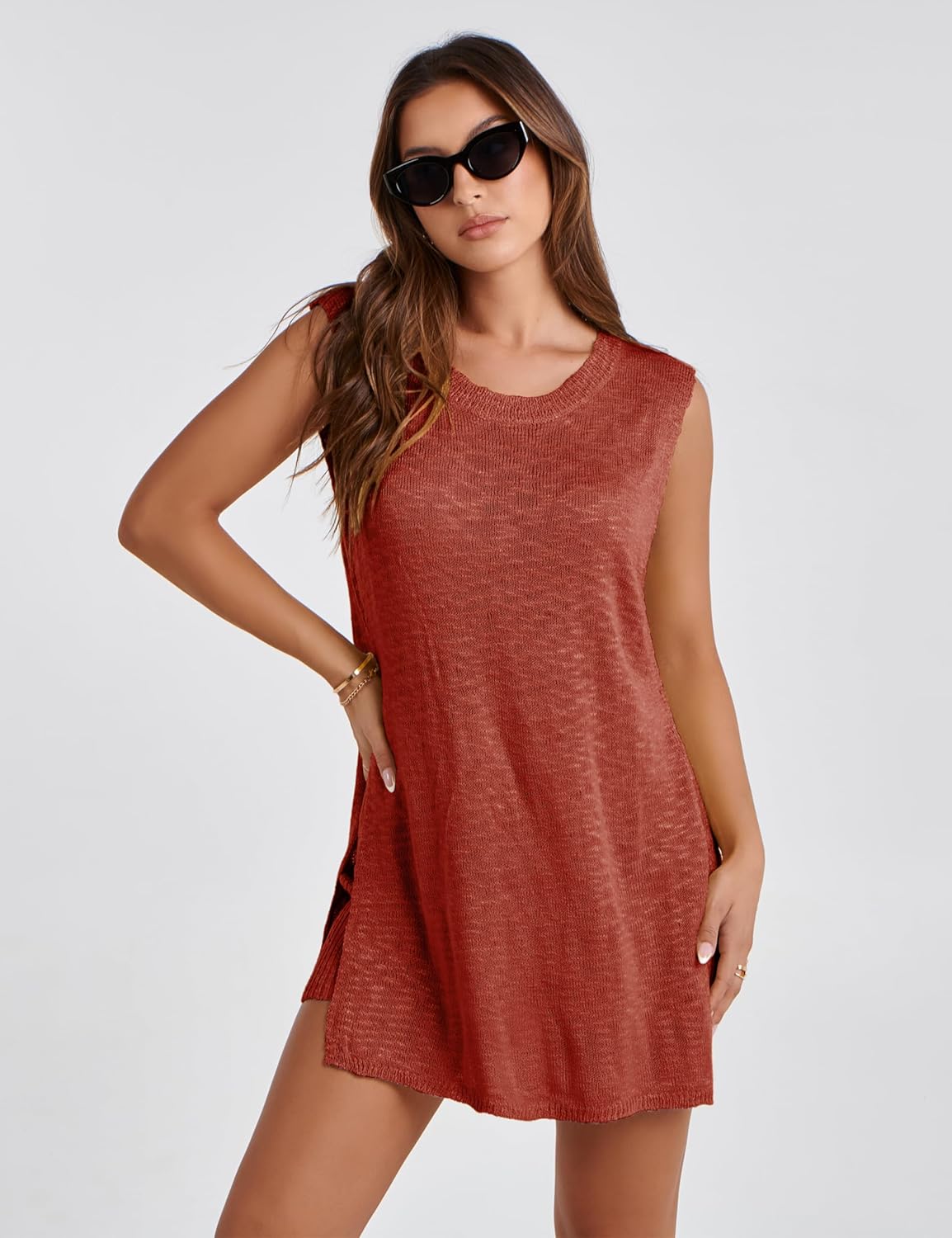 Bianstore Women's Summer Sweater Set Sleeveless Knit Pullover Top Matching Shorts 2 Piece Beach Vacation Outfits - Image 5