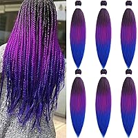 Vista 12 de Cabello trenzado preestirado degradado, negro, morado, azul, preestirado, 26 pulgadas, paquete de 3 extensiones de cabello de ganchillo