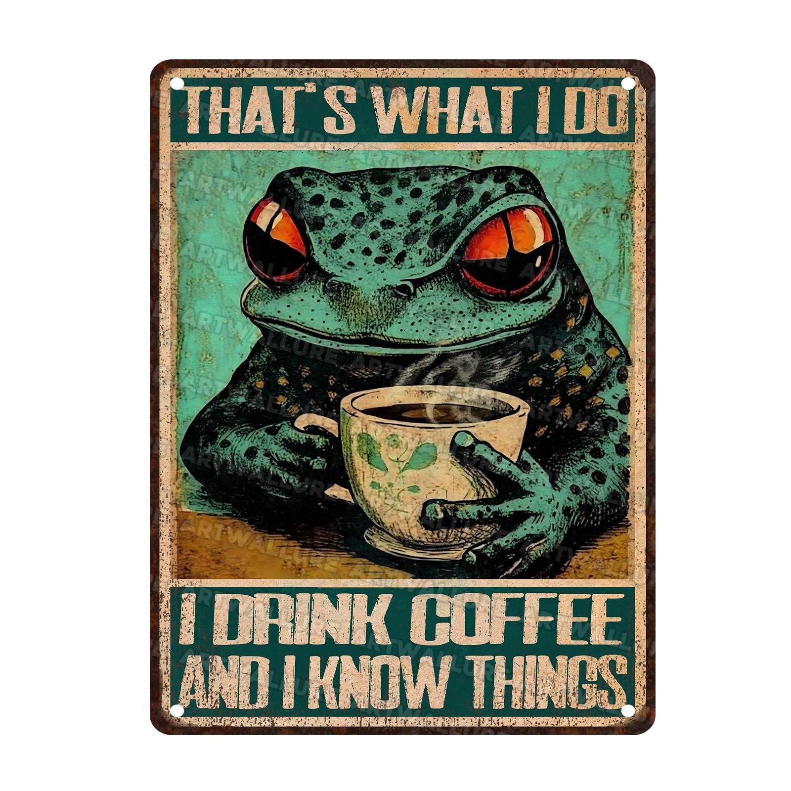 Frog Vintage Sign That's What I Do I Drink Coffee Metal Sign for Wall Decor for Bedroom Bathroom Retro Tin Sign Home Decor for Frog Lovers 12x16Inch