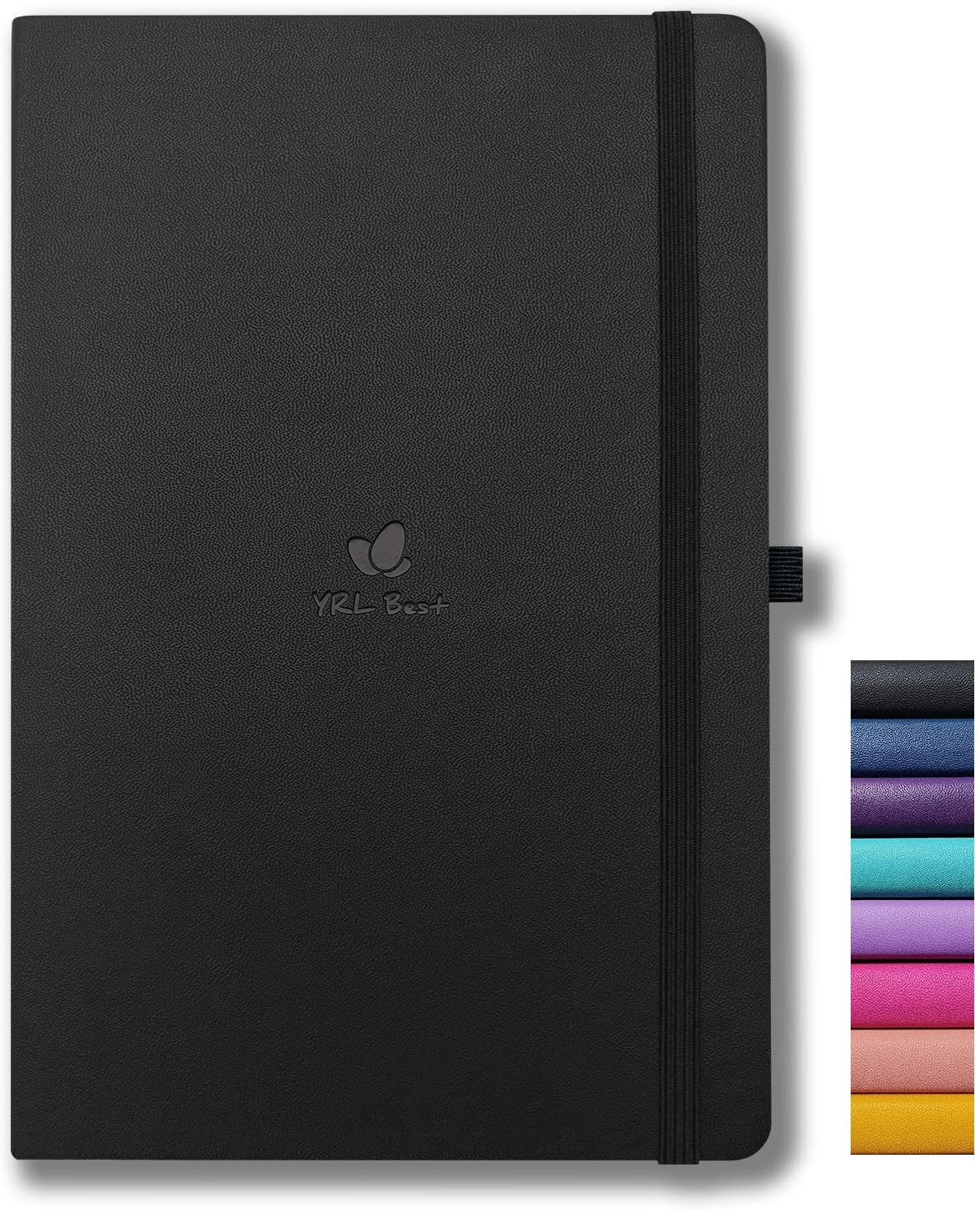 YRL Best A5 Hardcover Notebook Journal with Pen Loop, College Ruled/Lined, 5.7x8.3", 192 Numbered Pages of Premium Thick Paper, Fine PU Leather, Sewn Bound, Elastic Wrap, Medium Size, Black