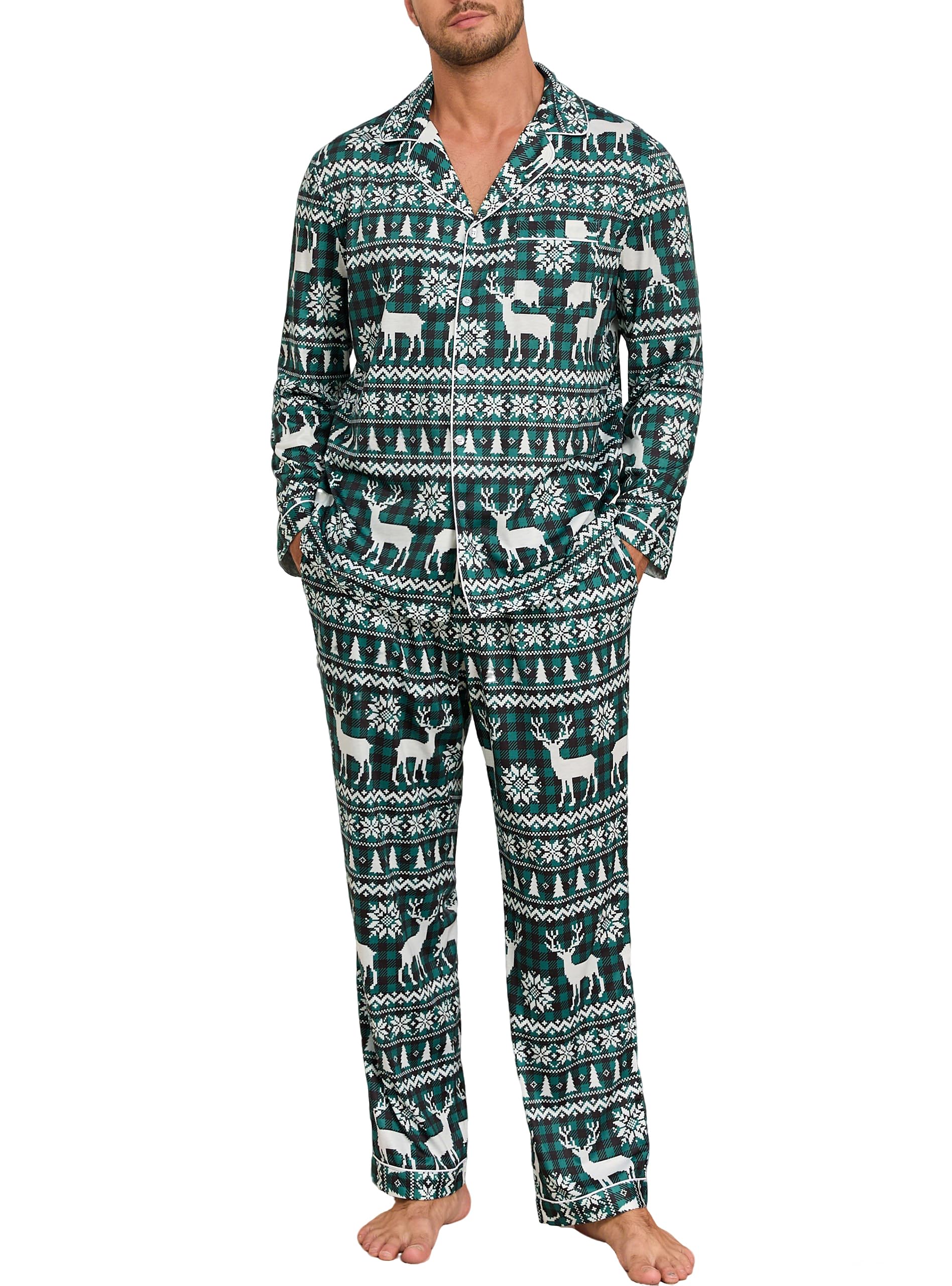 Veseacky Mens Pajamas Set Long Sleeve Soft Pajamas for Men Button Down Sleepwear Pjs Lounge Sets with Pockets S-2XL