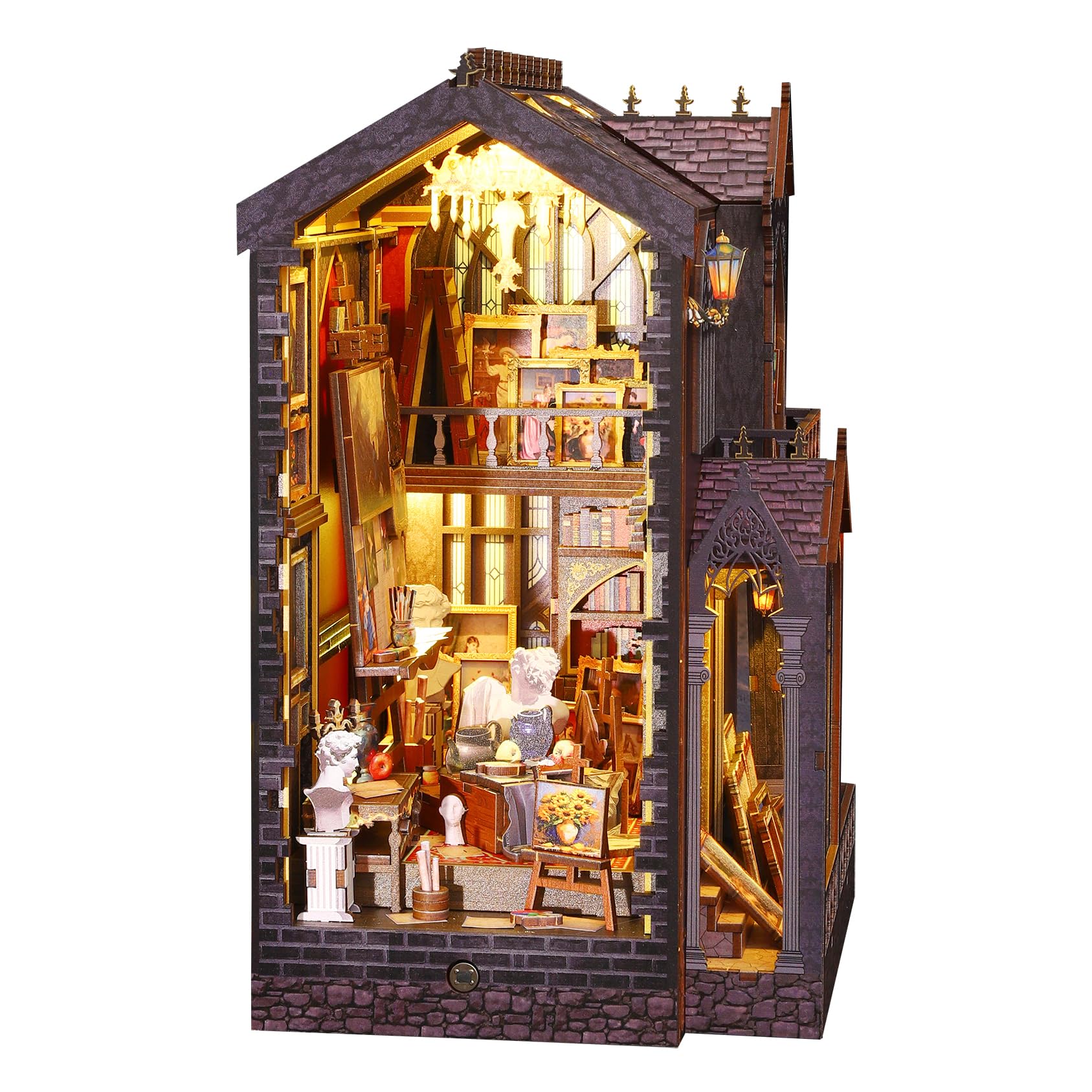 CUTEROOM DIY Book Nook Kit – Puppenhaus Holz 3D Puzzle – Miniatur Wunderkammer Bastelset mit LED&Spieluhr – Geschenk für Kunstliebhaber & Deko