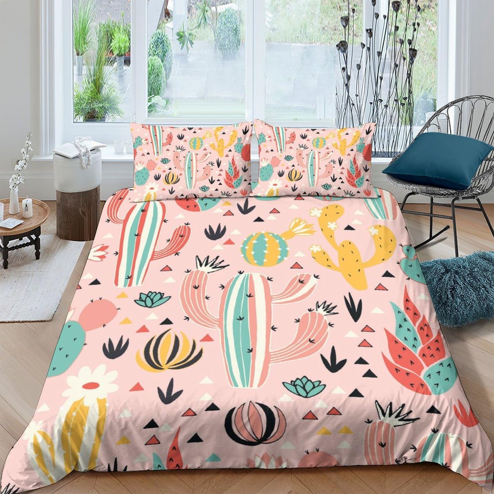 Ctjqhvkz Style-7 3D Printed Cactus Botanical Fitted Sheet Microfiber Soft Peach Bedroom Decor Succulent Bed Cover For Home Dorm Single（135X200cm）