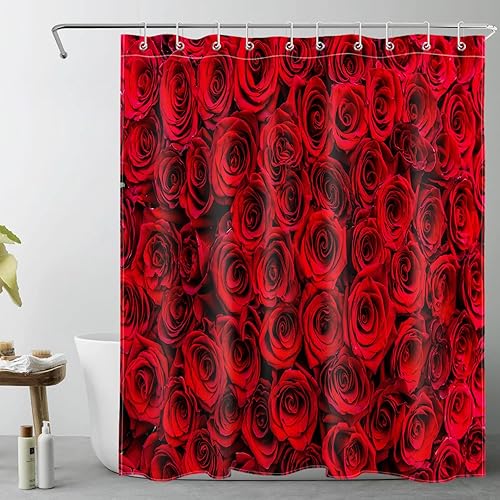 Miniatura 8 de Valentines Day Pink Rose Shower Curtain DecorRomantic Rose Flower Love Theme Spring Holiday Shower Curtains for Bathroom 60X72 inch Polyester Fabric